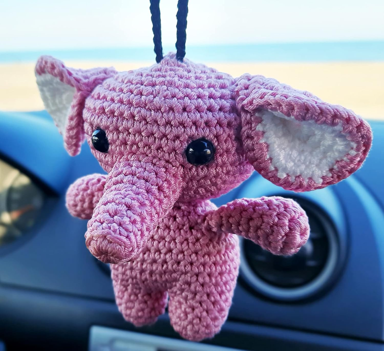 Elephant Cute Ornament, Car Mirror Hanging Decorations, Crochet Handmade Elephant Car Rear View Mirror Holder Hanging Accessories, Bag Ornament. image number 2
