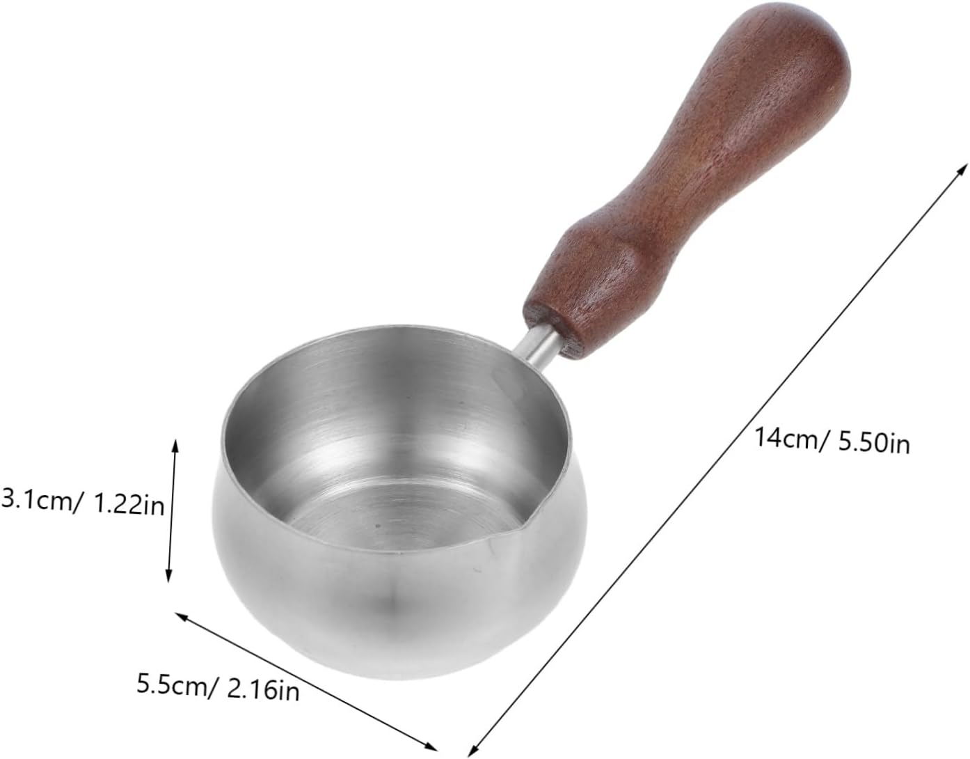 IMIKEYA Stainless Steel Butter Warmer Pan with Wooden Handle Small Milk Jug Espresso Cup Pour Spout for Coffee Frothing and Milk Heating Multifunctional Breakfast Pot