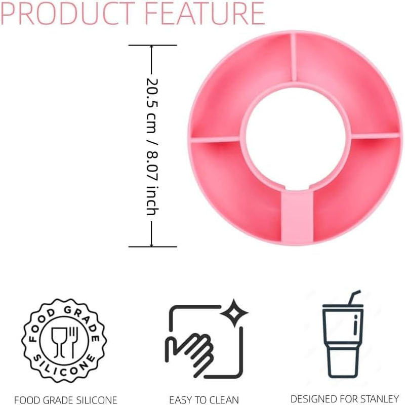 ETHEL Modern Pink Silicone Snack Ring for Stanley Cup 40 Oz with Handle, 4 Compartment Reusable Snack Platters image number 3