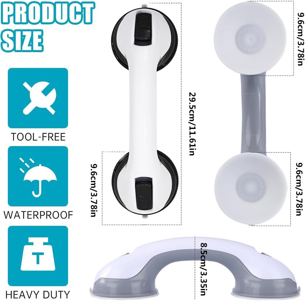 2 Pack Grab Bars for Bathtubs and Showers, 12Inch Heavy Duty Shower Handle Suction Shower Bar, Safety Removable Bars for Shower Chair, Bathroom Grab Bar for Senior，No Drilling Removable image number 1