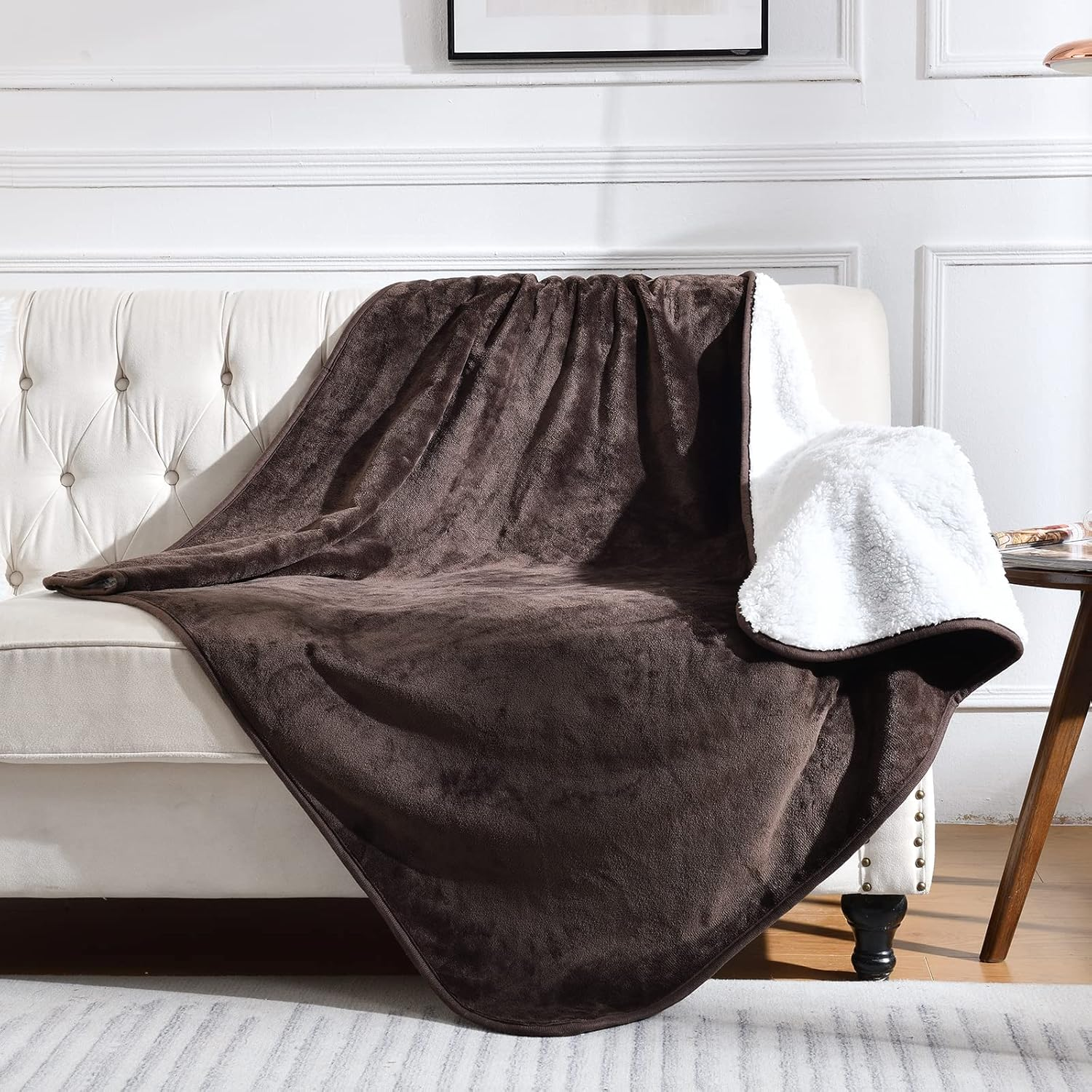 Waterproof Blanket for Bed Couch Sofa, Soft Liquid Pee Proof Pet Blankets for Dogs Cats, Reversible Sherpa Fleece Blanket for Furniture Protector (Navy Blue, 152X203Cm)