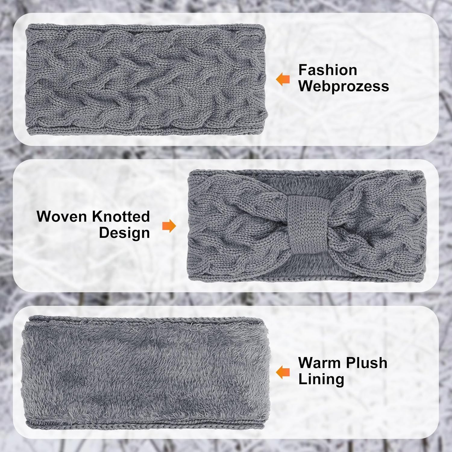 Pack of 2 Women'S Winter Headbands, Girls' Lined Fleece Hair Band, Elastic Headband, Knitted Headband, Women'S Headband, Knitted Headwrap, for Autumn and Winter (Black + Grey) image number 6