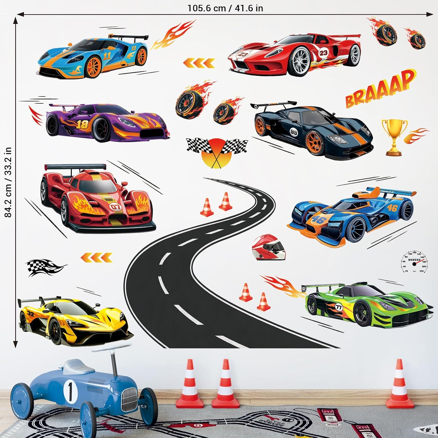 DECOWALL Race Car Wall Stickers &ndash; Large Racing Track & Sports Cars Peel & Stick Removable Decals for Kids Bedroom, Boys Room & Playroom Decor (SG2-2517) image number 6