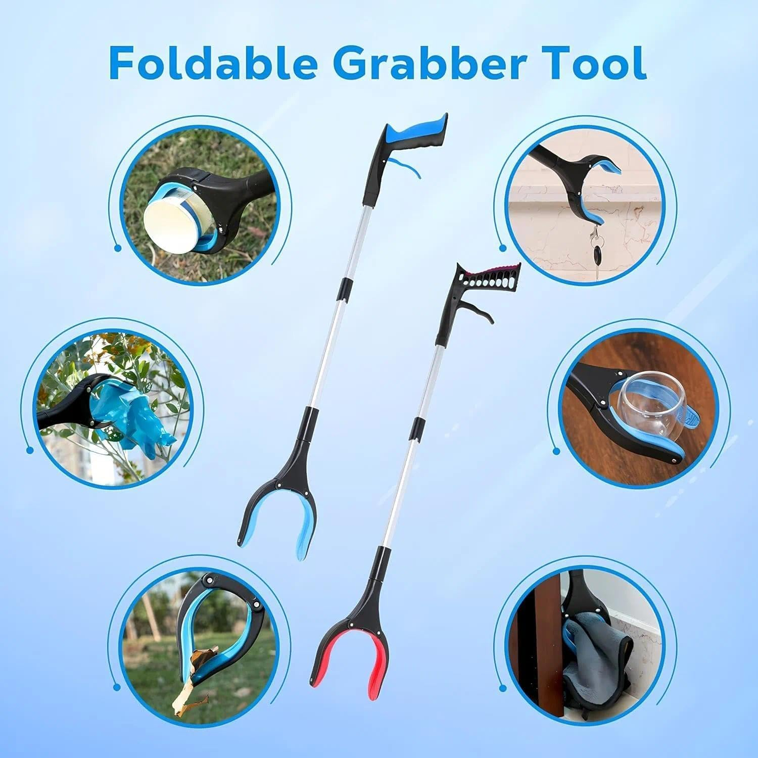 Foldable Grabber Reacher Tool &ndash; Extra Long Heavy Duty Reacher Grabber with Built-In Magnet for Picking up Trash, Seniors Mobility Aid &ndash; 81.3 Cm Extension, Blue &ndash; Unron image number 1