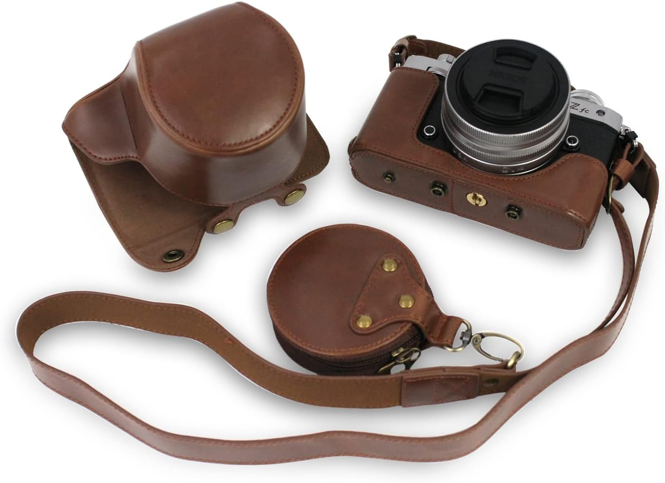 Z Fc Zfc Camera Caserieibi PU Leather Case with Strap for Nikon Z Fc Zfc 28Mm F/2.8 SE, 16-50Mm F/3.5-6.3 Lens, Coffee, S, Coffee