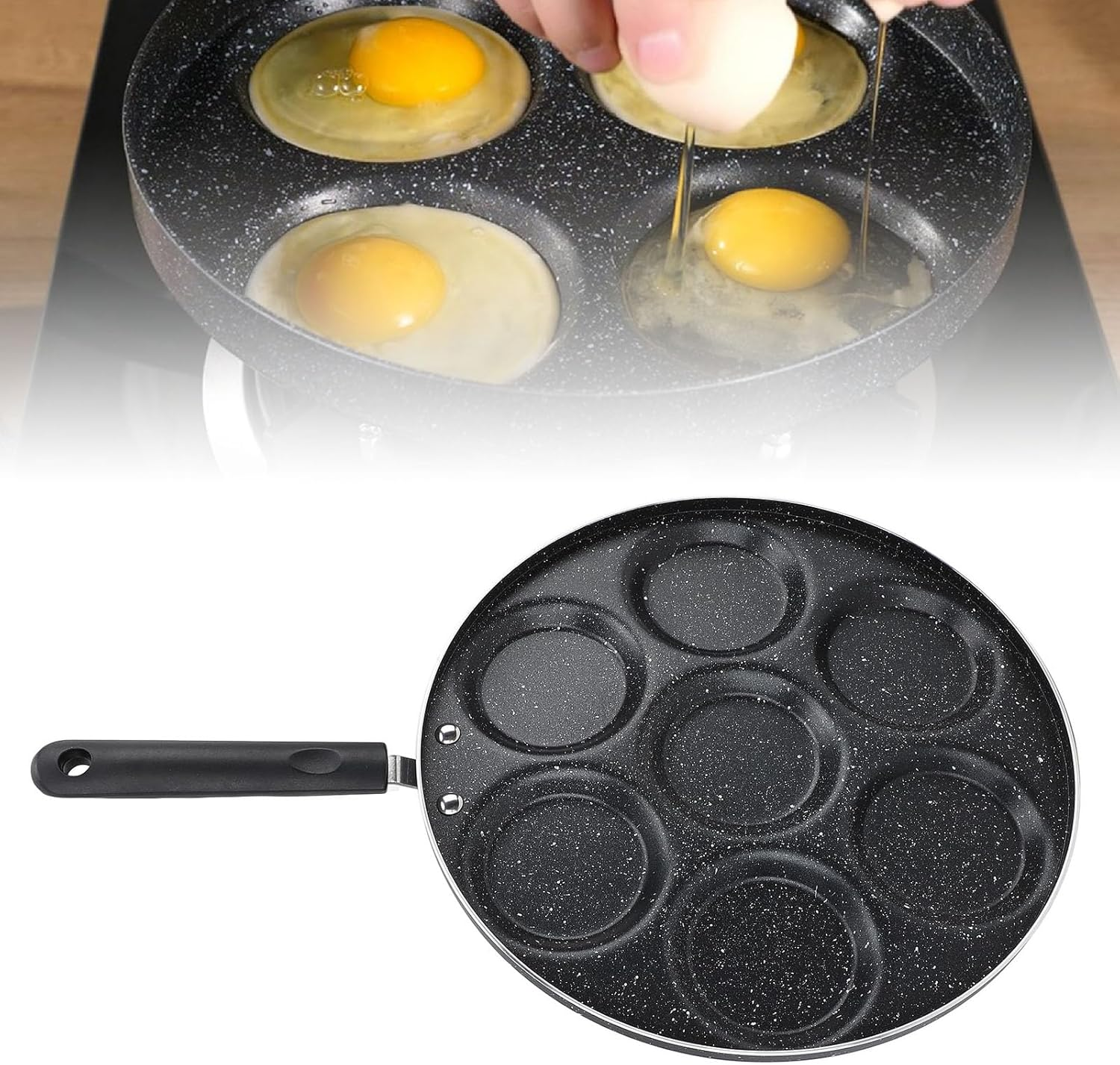 7 Cup Egg Frying Pan Nonstick - Refined Iron Cooker & Omelet Pan, Divided Skillet for Breakfast, Pancakes, Crepes image number 5