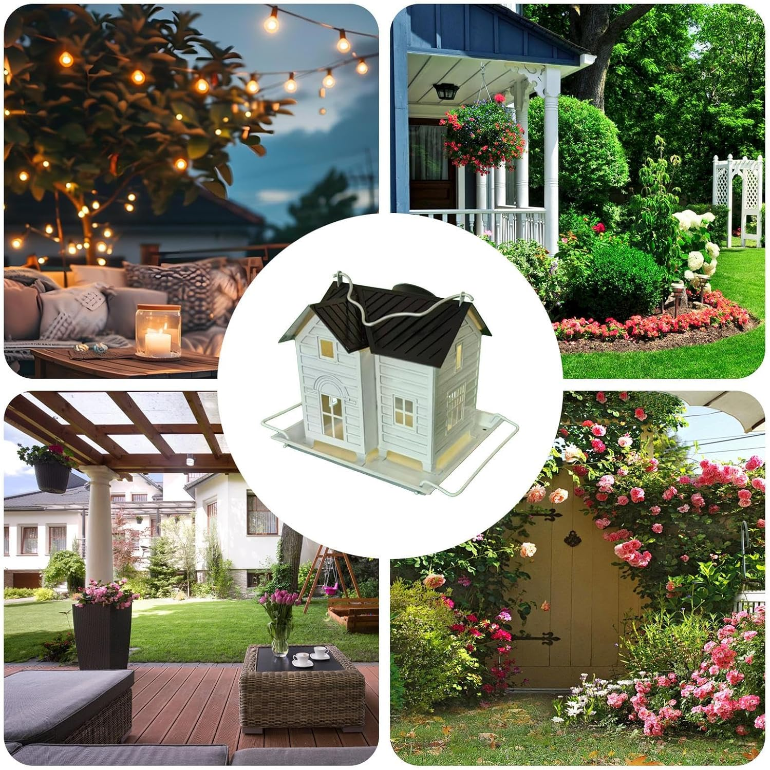 Bird Feeder for outside - Metal Finch Food Dispenser with Solar Powered Lantern - Bluebird Feeding Supplies for Garden, Farmhouse, Backyard, Balcony - Solar Model image number 6