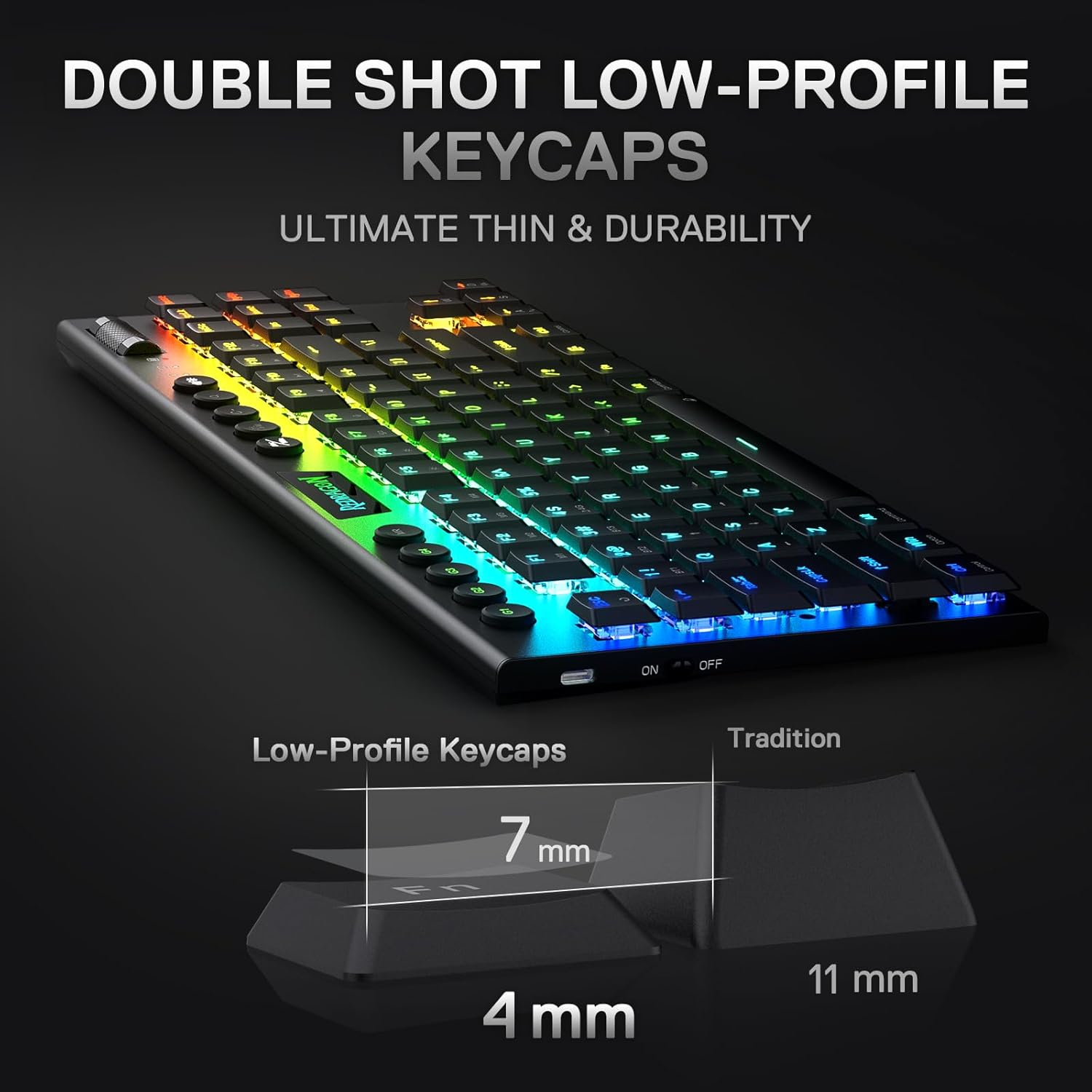 Redragon K621 Horus TKL Wireless RGB Mechanical Keyboard, 5.0 BT/2.4 Ghz/Wired Three Modes 80% Ultra-Thin Low Profile Bluetooth Keyboard W/Dedicated Media Control & Linear Red Switches, Black image number 6