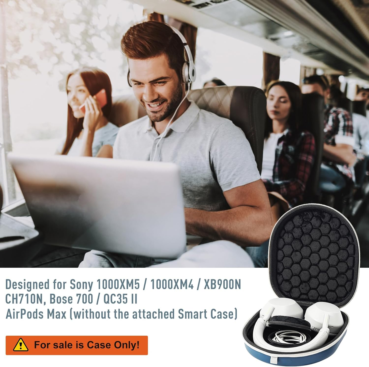 Procase Hard Case for Sony WH-CH720N/ WH-CH710N/ WH-CH520/ WH-CH510/ WH-1000XM5/ WH-1000XM4/ WHXB910N/ Bose 700 Noise Cancelling Wireless Headphones, Travel Carrying Bag with 2 Dust Covers -Navy image number 3