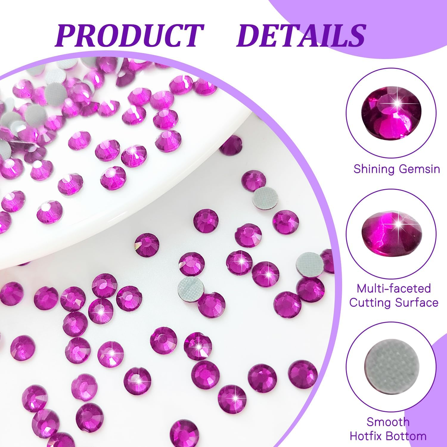 Liliume 5000 X Hotfix Rhinestones, Light Violet Rhinestones, 21 Colours, 5 Sizes, 2 Mm, 3 Mm, 4 Mm, 4.8 Mm, Rhinestone Glass, round Rhinestones for Clothes, Shoes and DIY Crafts (Purshcia) - Gold-Coloured image number 2