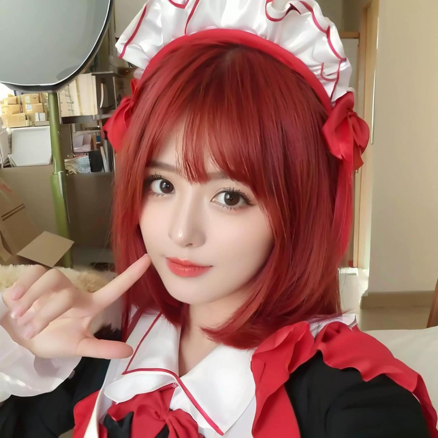 HIGHROCK Bob Wig with Bangs, 10 Inch Short Bob Wig Straight Hair for Women Natural Looking (Red) image number 4