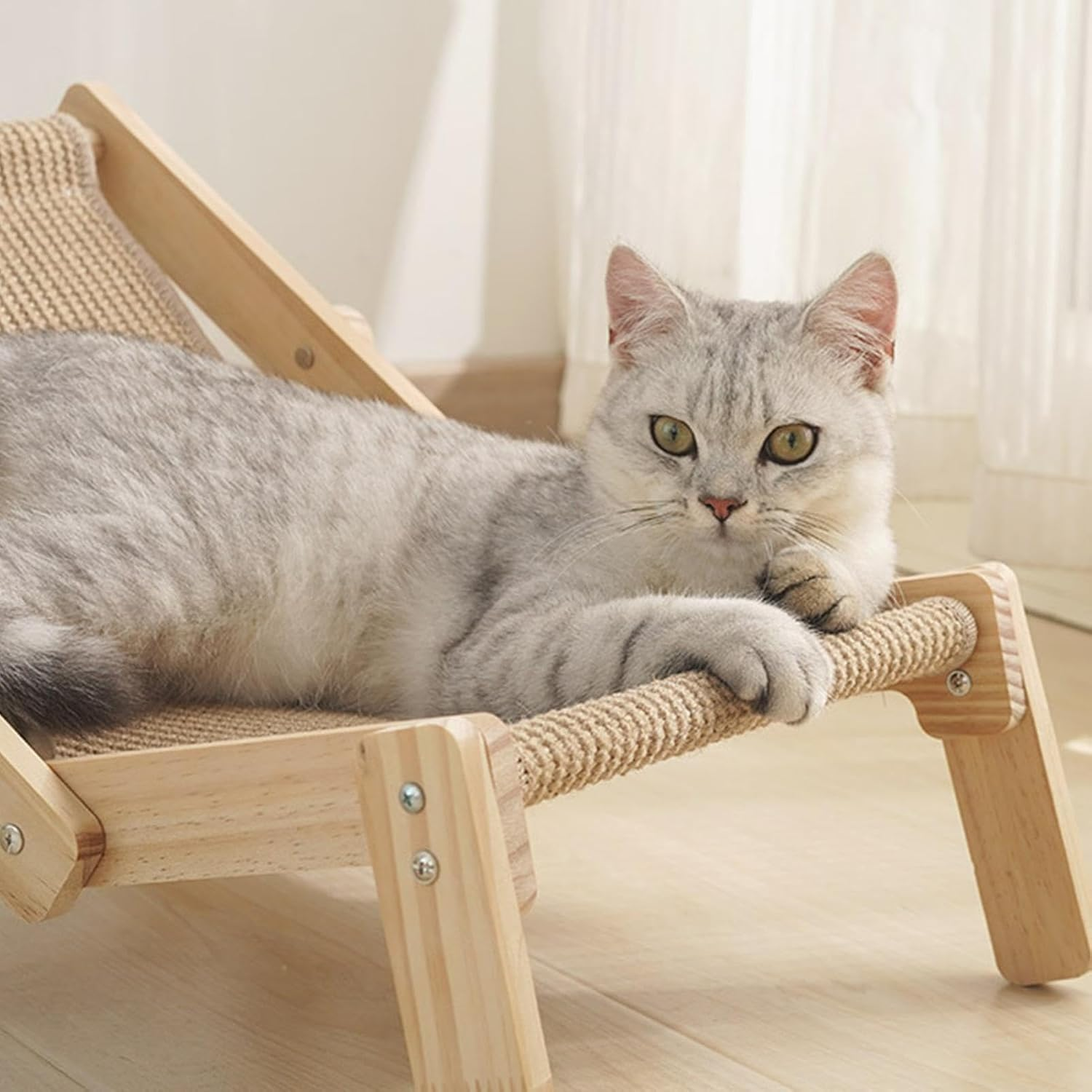 Cat Sisal Chair, Adjustable Elevated Cat Chair Bed, Durable Foldable Indoor Kitty Scratching, Cat Hammock Bed, Kitten Lounge Furniture for Peaceful Nap and Interactive Play image number 6