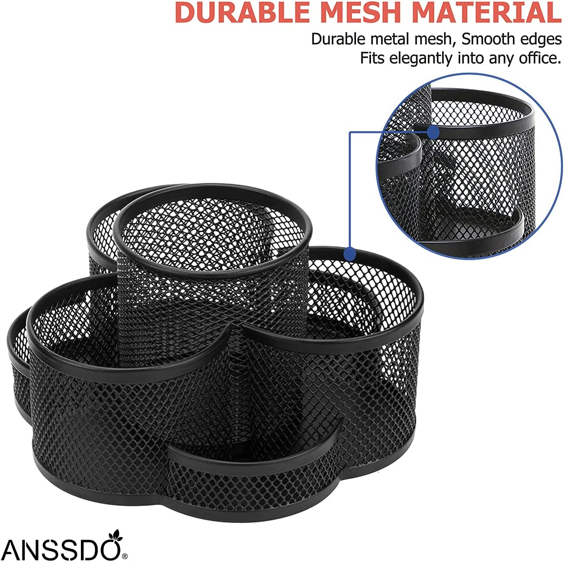 Pen Holder for Desk, 360-Degree Rotating Desk Organizers with 7 Compartments &ndash;Storage 400+ Pencils, Black Desk Accessories & Workspace Organizer Mesh Desktop Caddy for Office School & Art Supplies image number 3