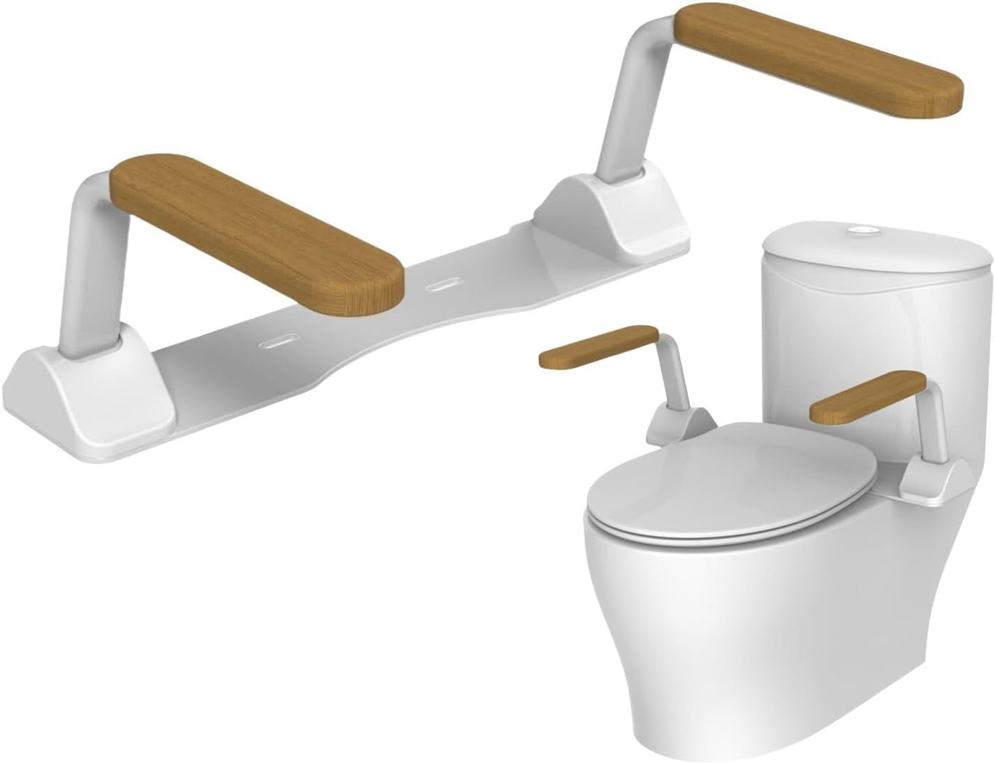 YUET Toilet Safety Rails for Elderly with Flip up Non-Slip Wooden Armrest Handles, 520Lbs Heavy Duty Toilet Safety Support Frame, Toilet Assist Devices for Seniors, Handicap, Disabled, Standing Aid image number 1