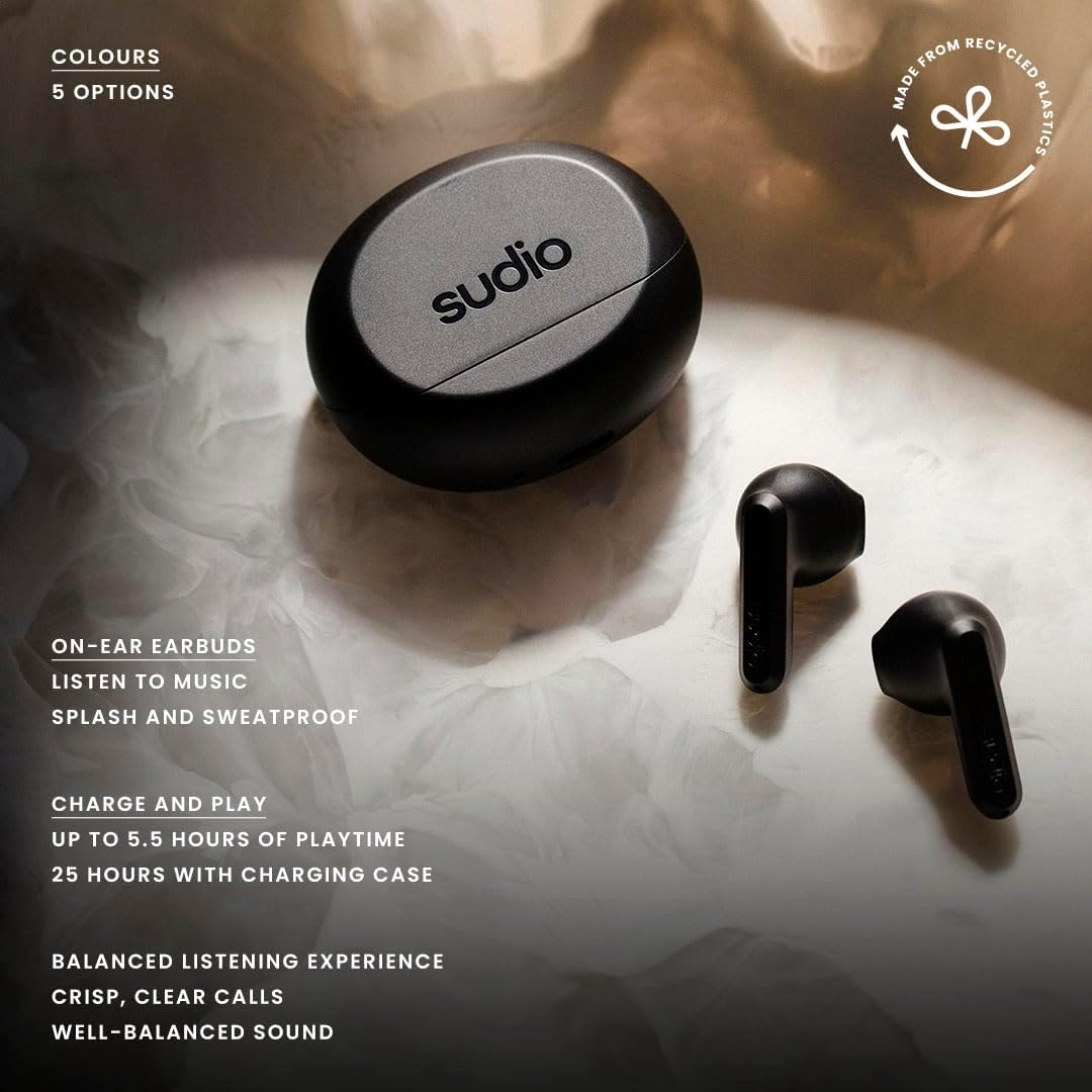 SUDIO A3 (Pixel Purple) Wireless Earphones, In-Ear Type, Bluetooth 5.4 / Microphone Included, Ios Android Compatible, Waterproof), Type C image number 4