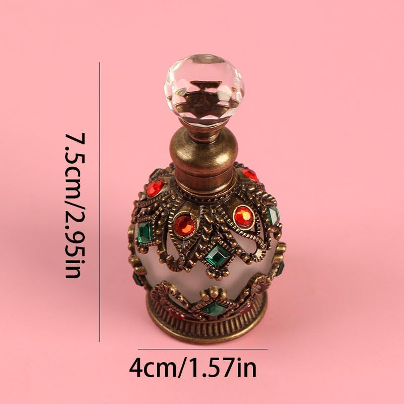 NOIAFZY 2Pcs Vintage 0.51Oz Enameled Glass Perfume Bottle, Refillable Essential Oil Dispenser, Unscented round Shape for Travel & Holidays, Empty Bottle with Bonus Essential Oil Set image number 2