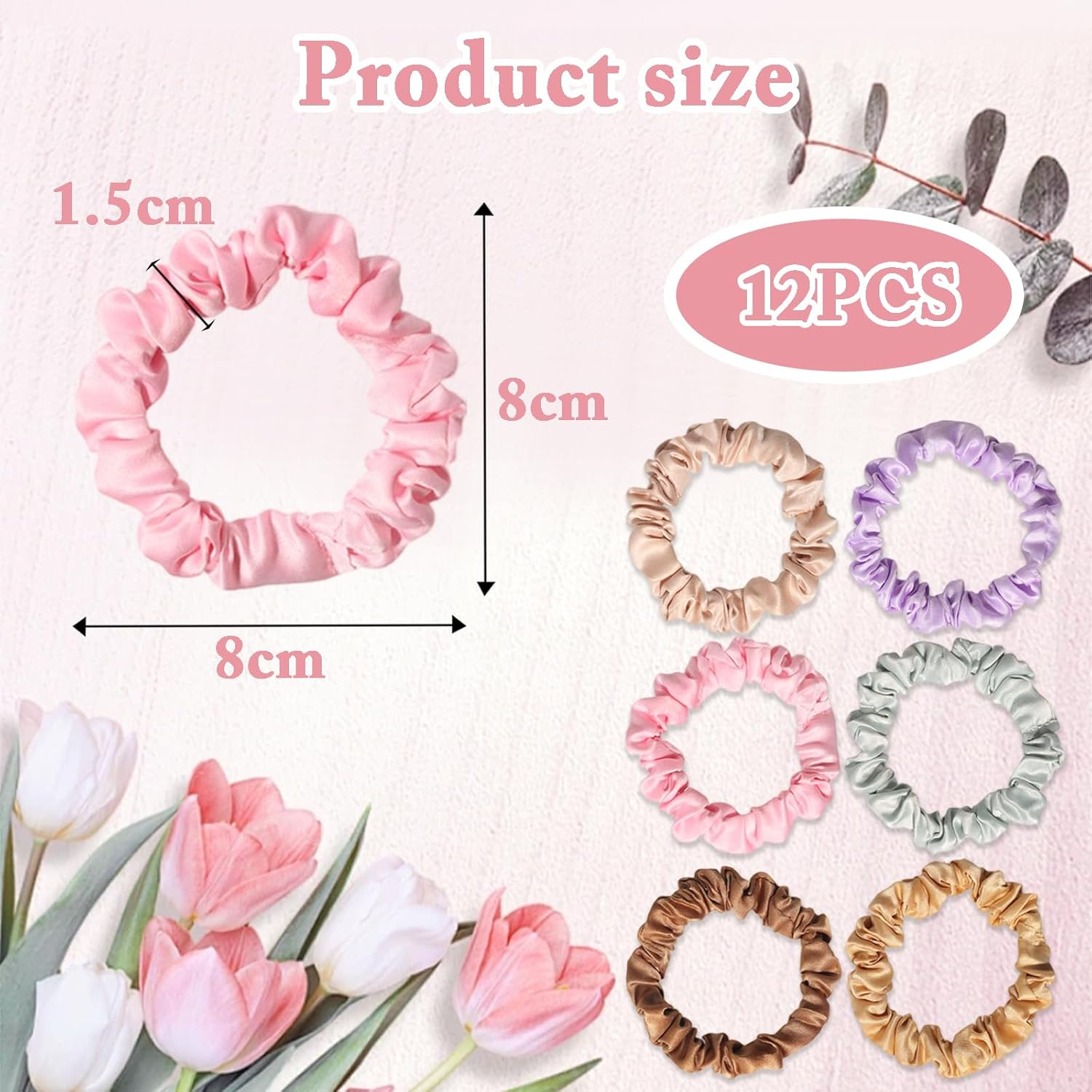 NAMIC Pack of 12 Lolalet Hair Bobbles Silk Scrunchies for Women, 6 Colours, Plain, Elastic Ponytail, Hair Bobbles for Everyday Use, Elastic Hair Bobbles, Soft Braid Elastics image number 4