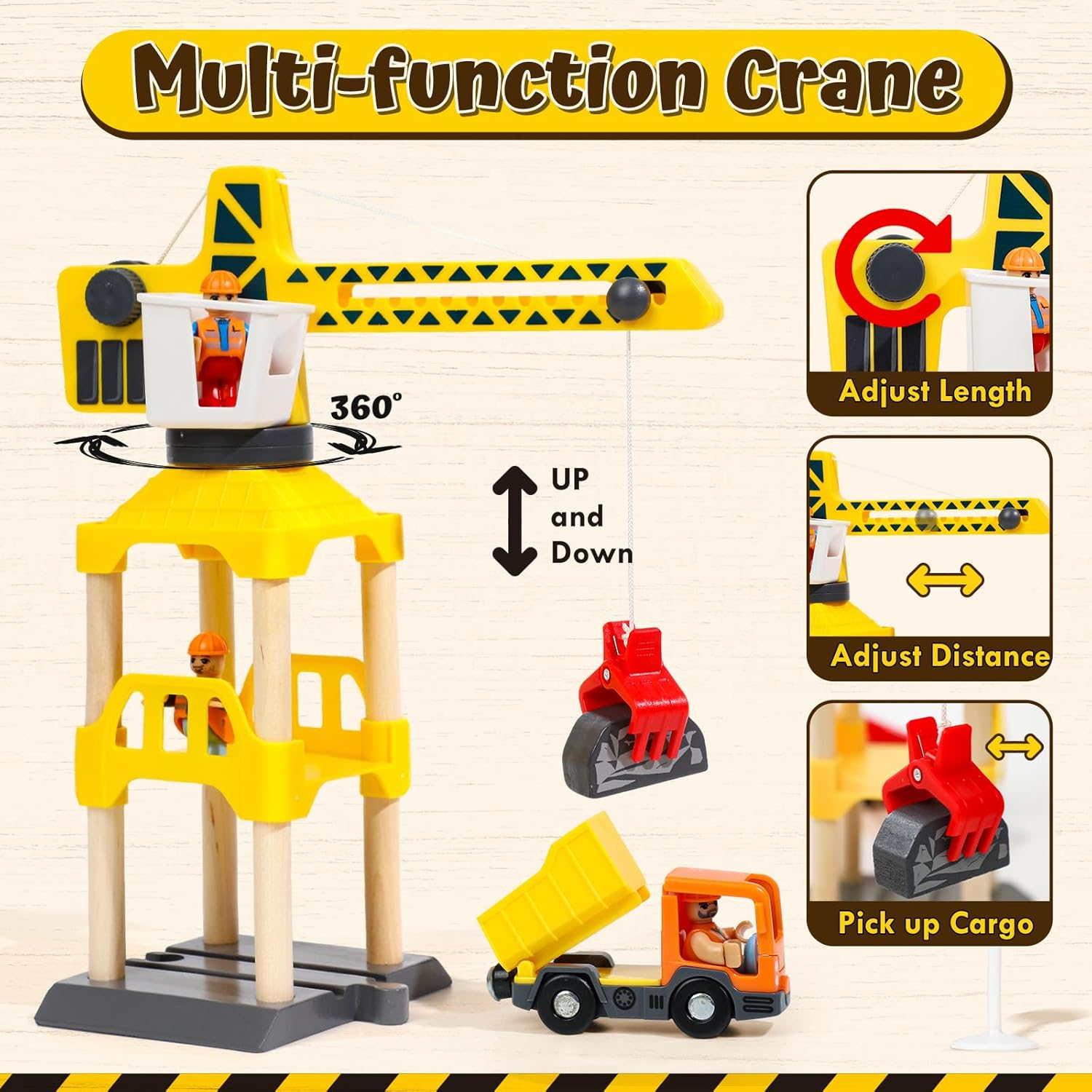 Lehoo Castle Wooden Toys, Wooden Train Set, Building & Construction Toys Trains & Train Sets, Kids Toy S for 3 4 5 Year Old Boys with Excavators, STEM Toy for Boys Girls image number 5