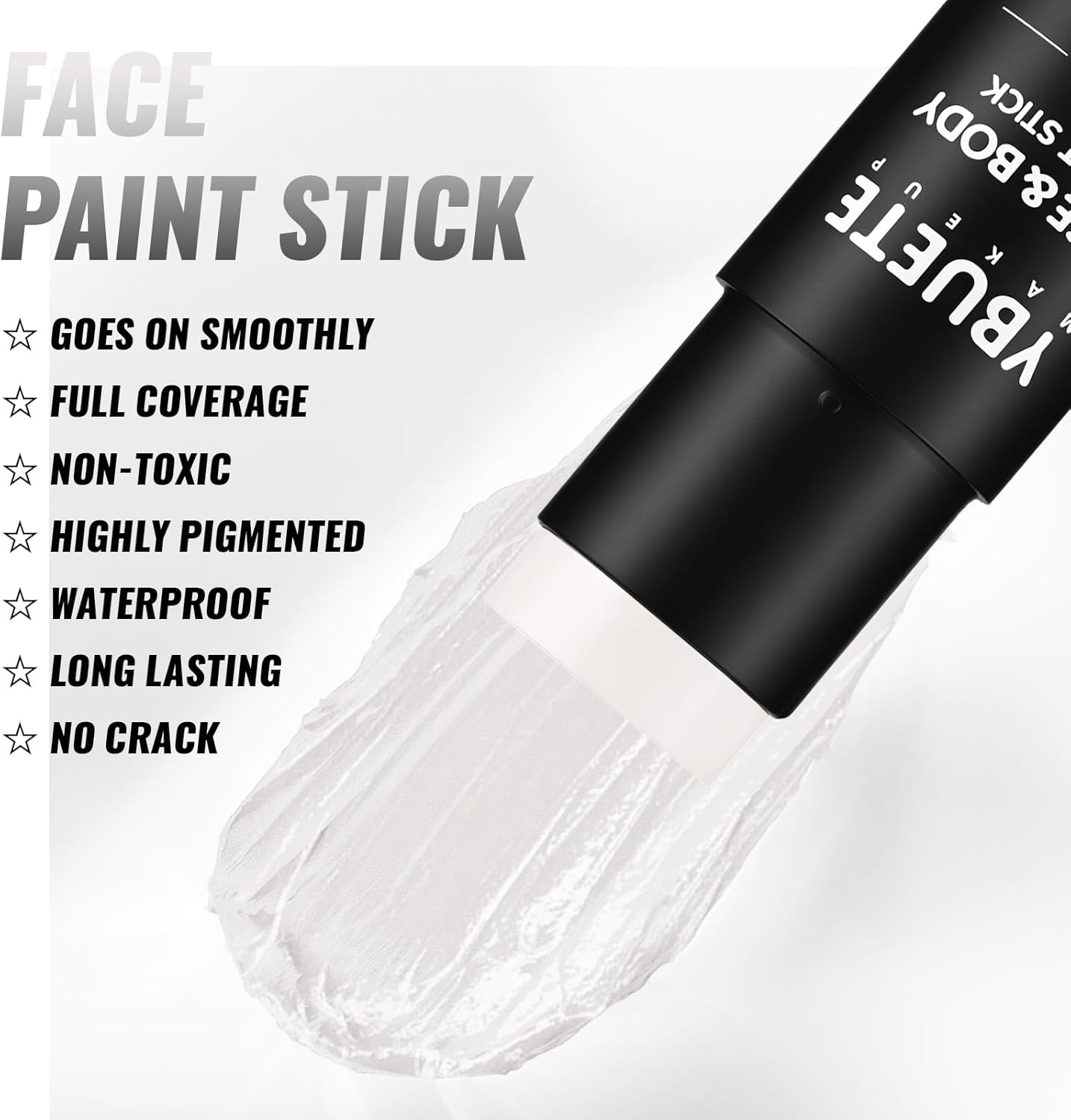 YBUETE White Oil Based Face Body Paint Stick, Non-Toxic Full-Coverage Face Painting for Halloween Cosplay Joker Zombie Vampire Skeleton Clown Makeup, Waterproof Cream White Body Painting for Adults - Black image number 4