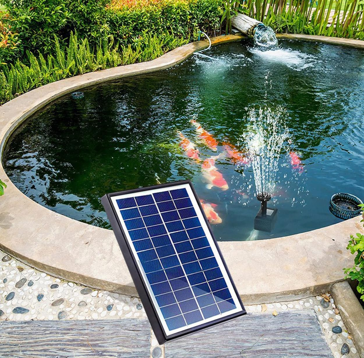 Meichoon Solar DC Fountain Pump 1.5W DIY Outdoor Birdbath Fountain Kit 5 Nozzles for Birdbaths Outdoor Ponds Courtyard Gardens and Fish Tanks MY03