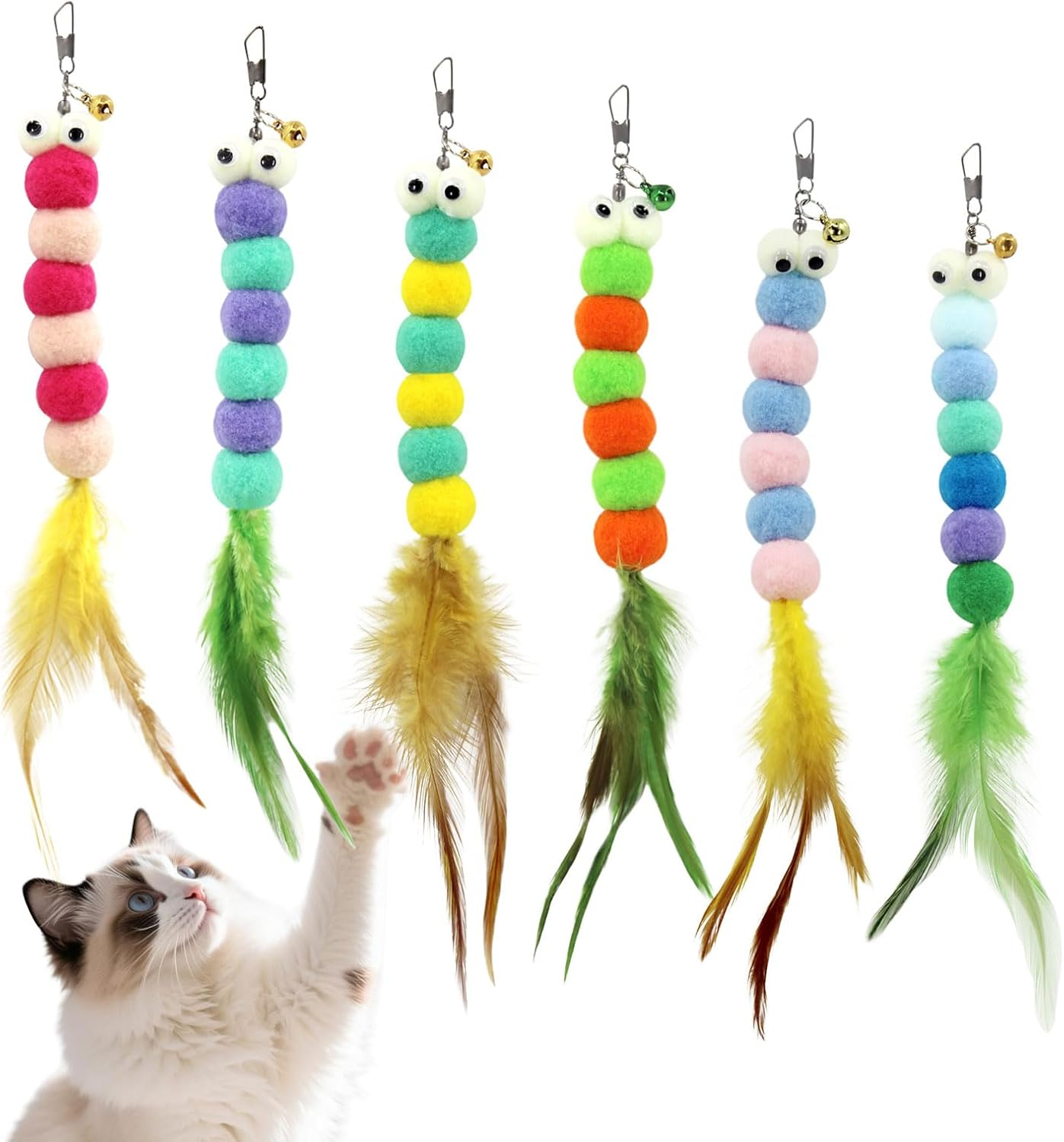 SONGWAY Cat Toy Wand Replacement - 6 Dragonflie Cat Toys, Cat Feather Toy Refills, Cat Teaser Wand Attachments, Interactive Cat Toys for Indoor Cats
