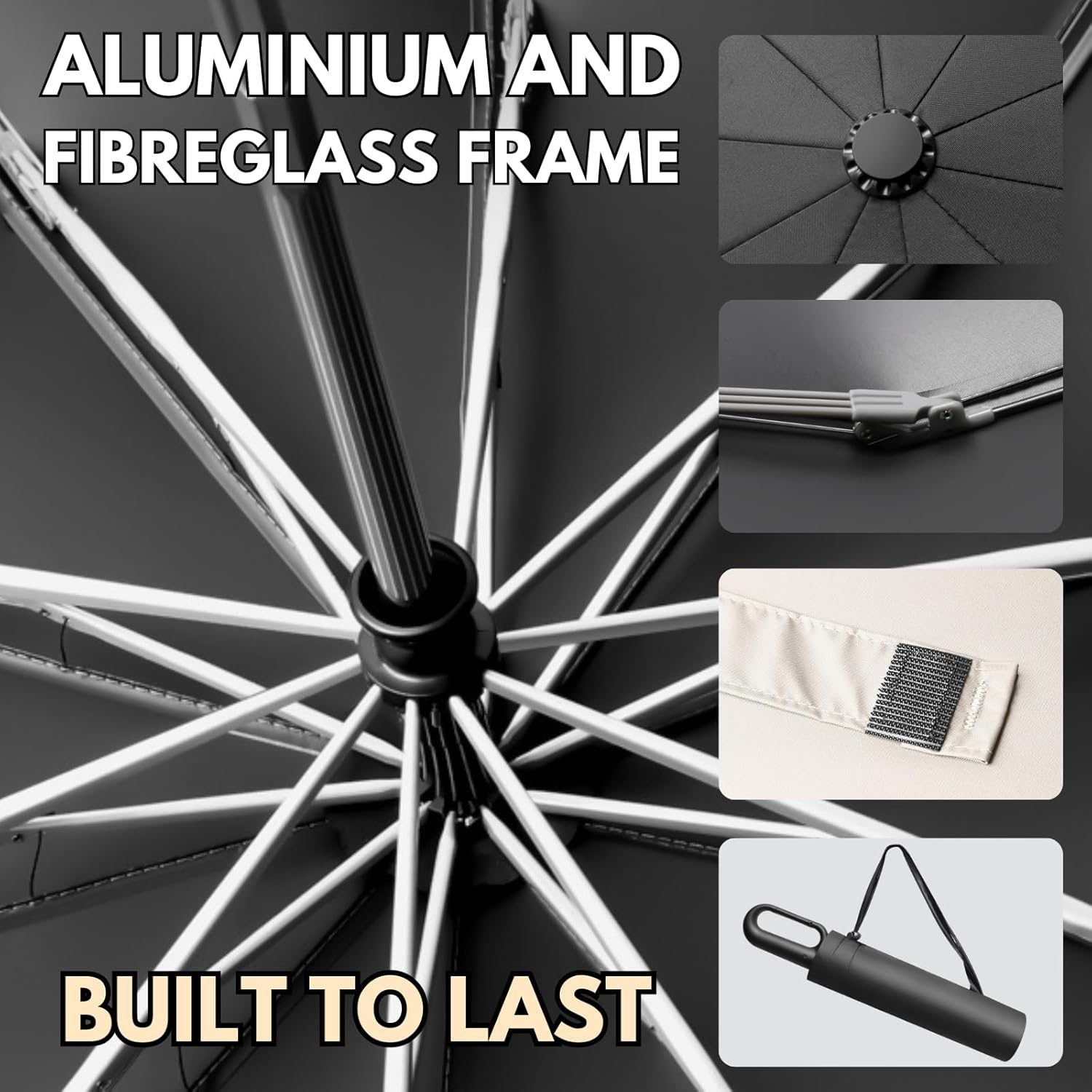 Automatic Extra Large Compact Umbrella with 10-Rib for Sun/Rain, Travel Windproof Folding Parasol with Hooking Handle, Inverted Dry Close and Safety Reflective Strips - Green image number 4