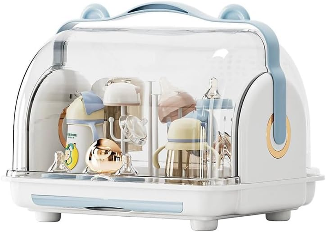 Baby Bottle Drying Rack with Storage Box, Portable Nursing Bottle Organizer with Cover and Drain Board, Durable Countertop Drying Station for Bottles and Tableware image number 5