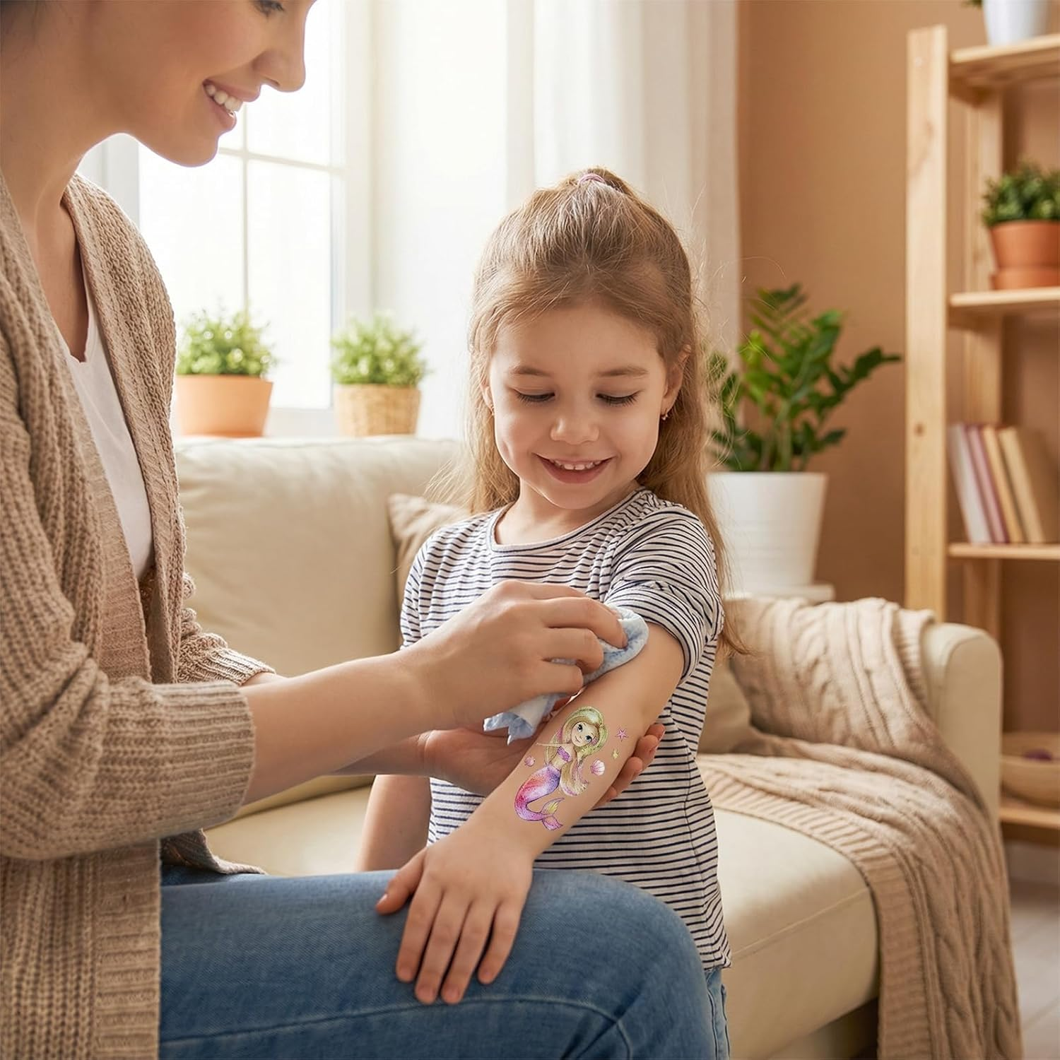 12 Sheets Glitter Temporary Tattoos for Kids | Cute Fake Tattoo Stickers with Butterfly, Mermaid & Fairy Designs - Waterproof Party Favors for Girls Boys Birthdays (Mermaid & Butterfly-Eg) - Mermaid  Butterfly-Eg image number 6