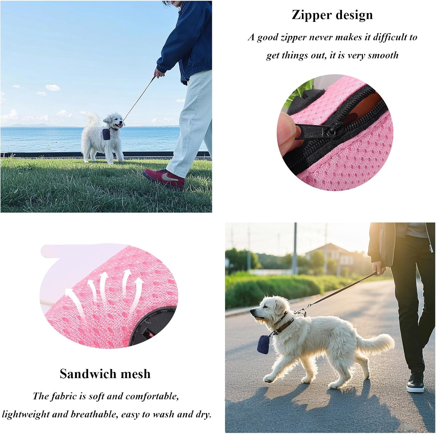 Luojinluoda Dog Poop Bags Dispenser - Mesh Fabric Attachment Large Capacity Dog Poop Bag Holder with Zipper, Portable Pet Waste Bag Holder for Daily Dog Walking image number 4