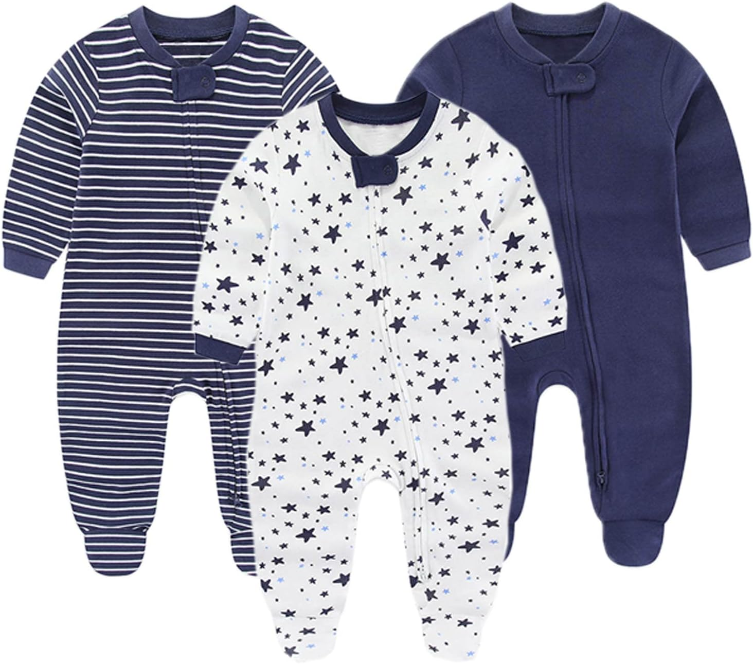 ZAV Solid Unisex Boys Girl Footed Jumpsuits Cotton Rompers Soft Infants Clothes Baby Shower Gifts image number 1