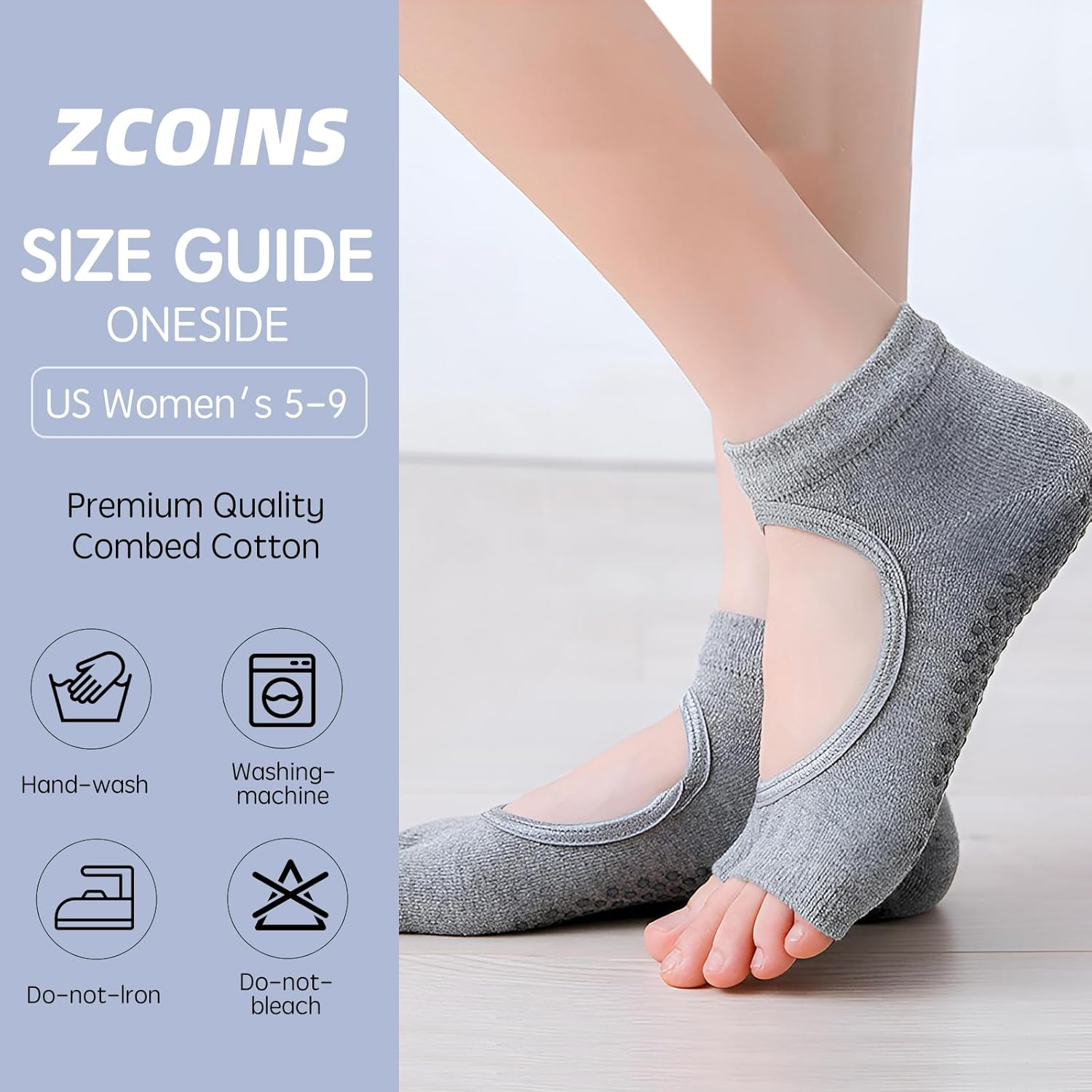 ZCOINS 6 Pairs Toeless Yoga Pilates Grips Socks for Women, Non Slip Sticky Pilates Socks with Grips, Yoga Accessories for Women for Barre Ballet Workout Barefoot Dance Gym image number 2