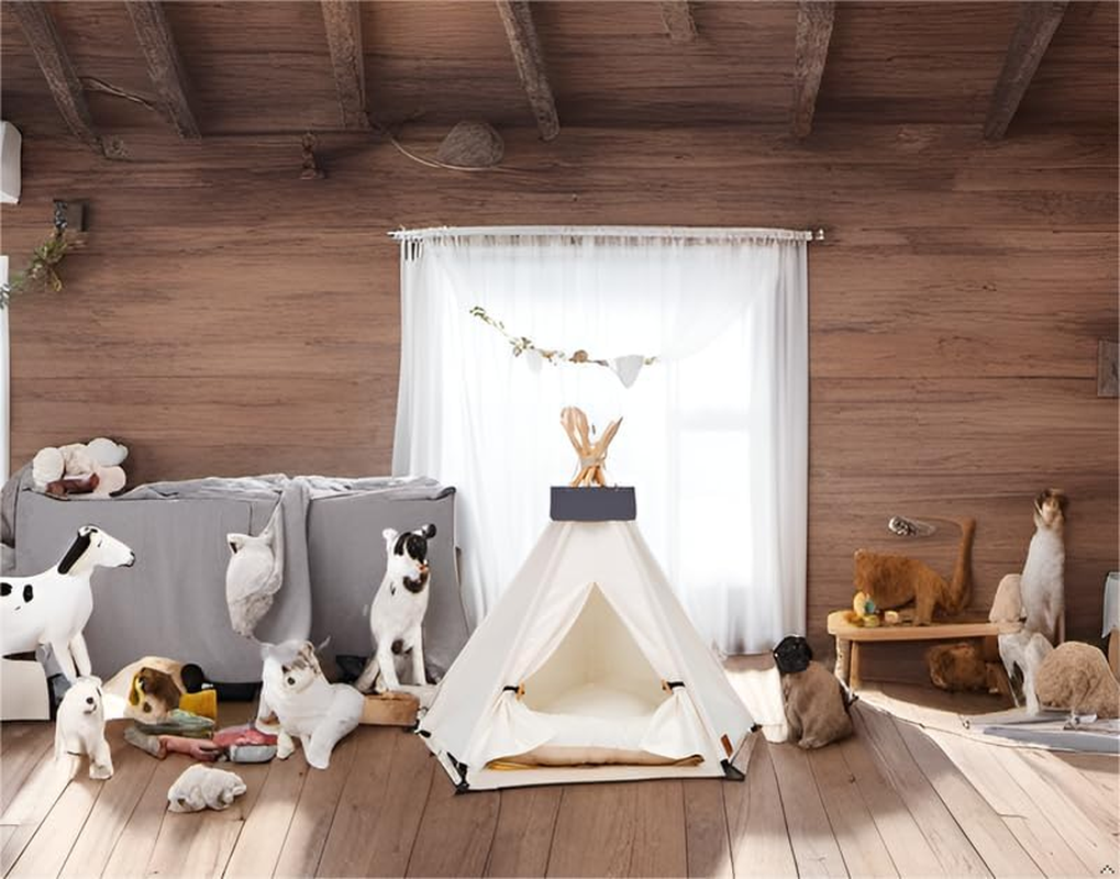 Pet Teepee Dog & Puppy Cat Bed Tents Tipi Portable Houses with Thick Cushion (L:Size Fits 15Kg/33Lbs (Pets)) image number 1