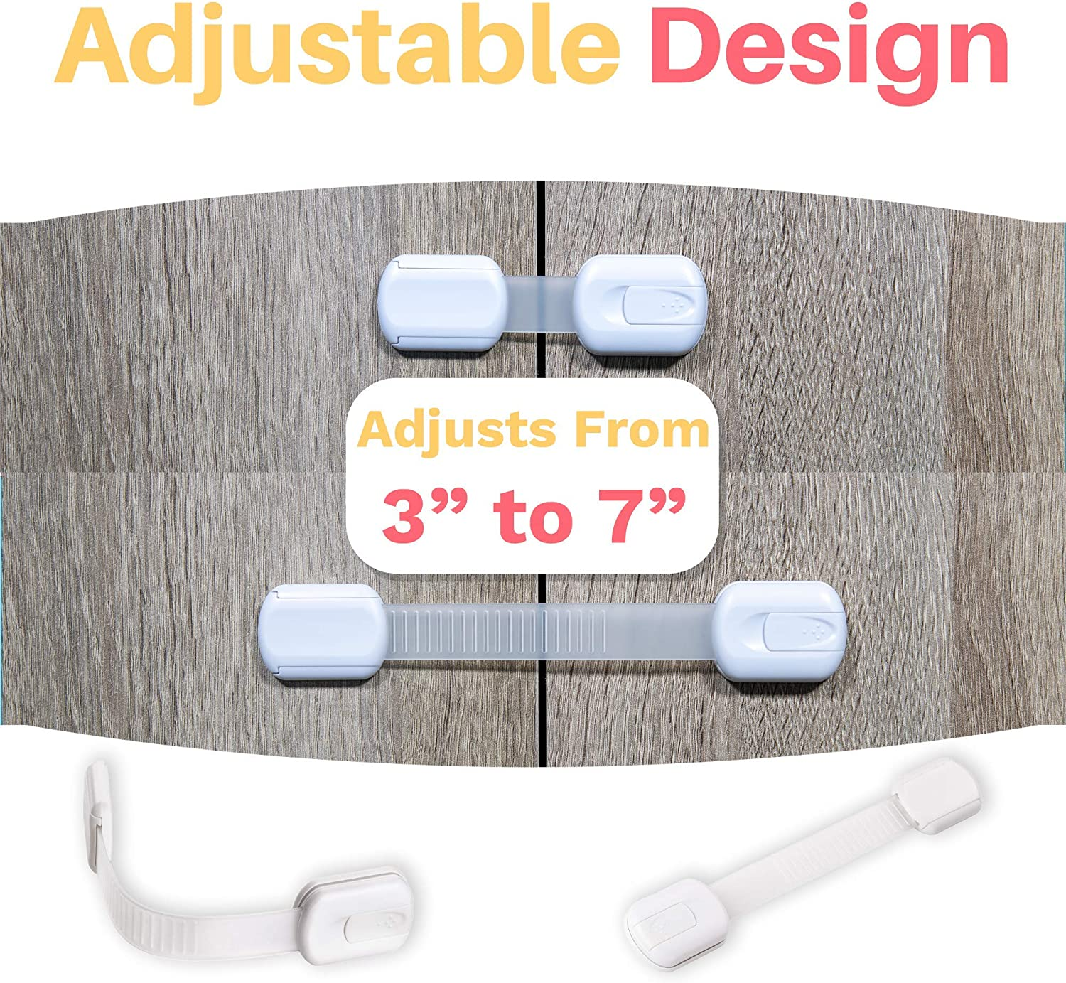 6-Pack Child Proof Locks for Cabinet Doors, Drawers, Fridge, Toilet Seat, Dishwasher, Trash Can, Cupboard - 3M - No Drilling - Child Safety Locks for Cabinets and Drawers - Baby Proofing Cabinets Lock image number 5