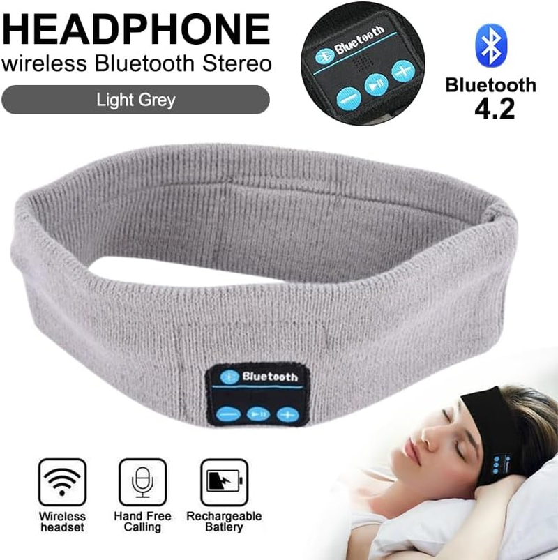 Leona Co Sleep Headphones Bluetooth Stereo Headband, Sports Wireless Earphones Music Sleeping Eye Mask Earbuds with Mic for Mom Women Teen Running Cool Gadgets Unique Gifts (Light Gray) image number 5