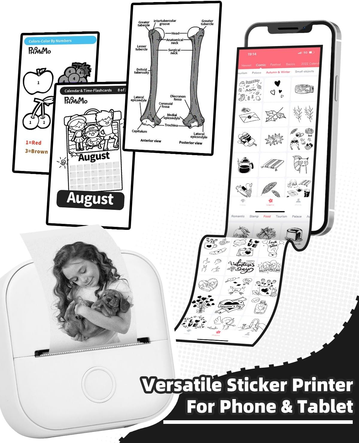 Mini Sticker Printer - T02 Portable Pocket Printer with 3 Rolls Paper, Bluetooth Photo Picture Printer for Students Birthday, Compatible with Phone & Tablet, White image number 4