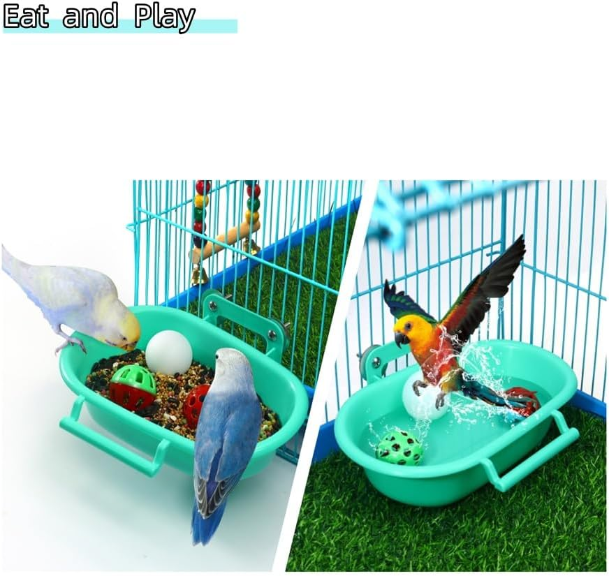 Bathing Tubs for Small Animals with 3 Balls Bird Water Bowl Bird Food Bowl Bird Food Feeder for Birds Parakeet Canary(Green) image number 3