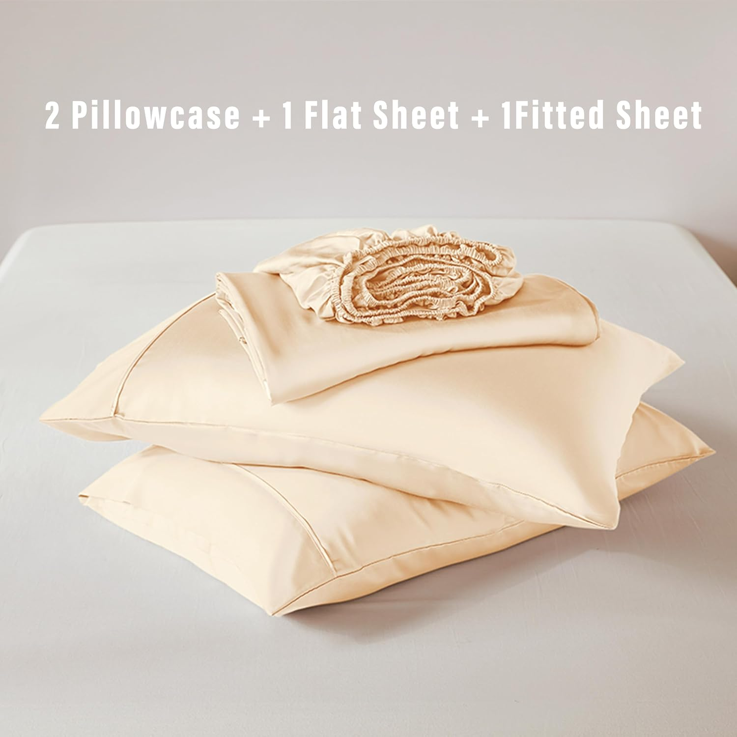 Lakora Bamboo Sheet Set Queen Size - 1000TC Set with Fitted Sheet, Flat Sheet - Cooling Bedding with Deep Pocket- Breathable, Soft, Hypoallergenic for Hot Sleepers (Champagne,Queen) image number 5