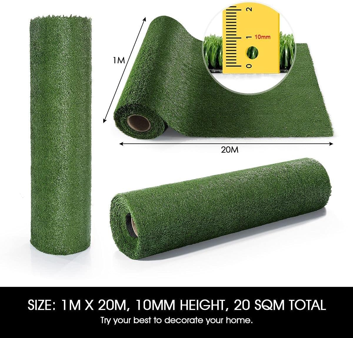 20SQM 12Mm Artificial Grass Synthetic Turf Fake Lawn Outdoor Garden Flooring Decor Green image number 1