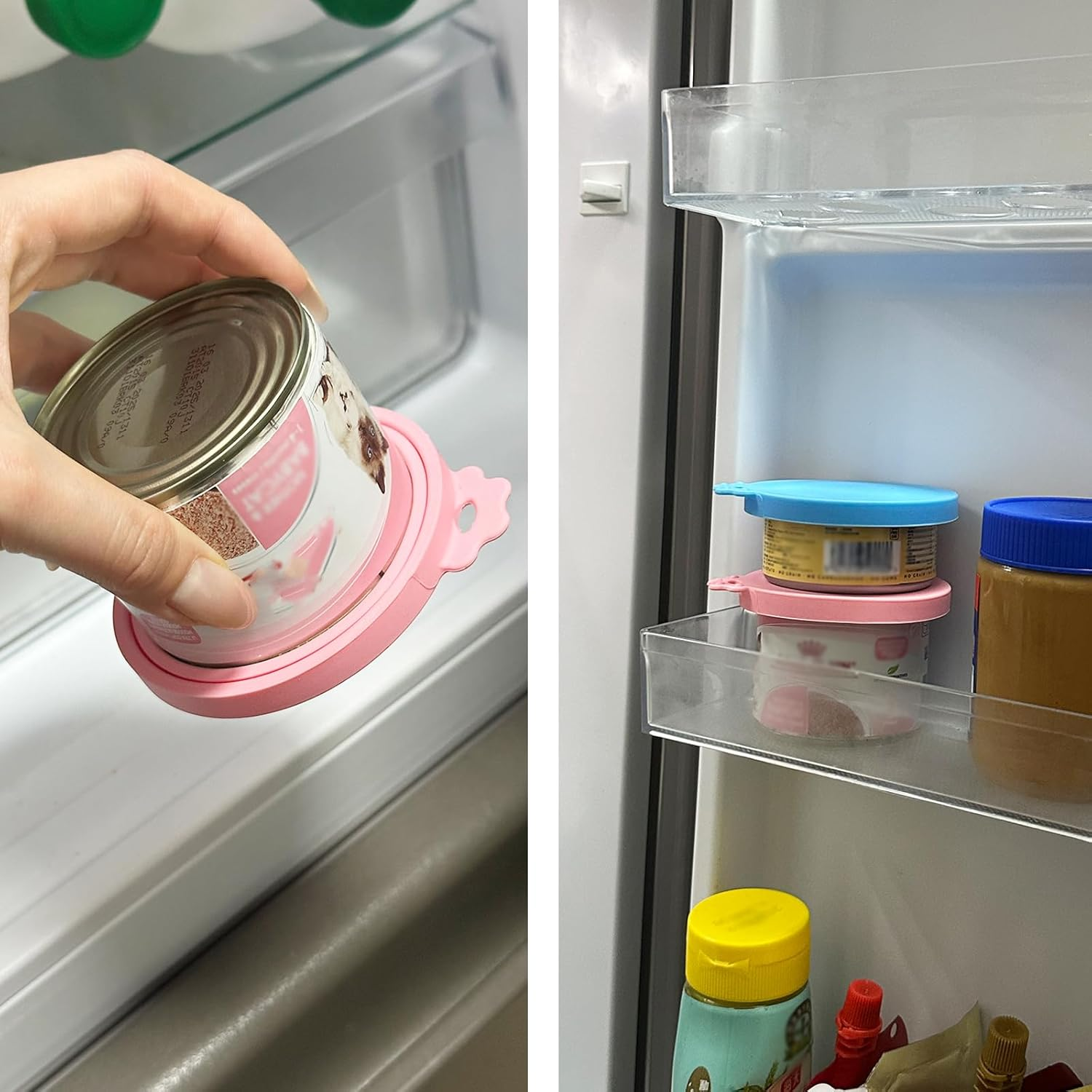 SJANE Cat Food Can Spoons & Can Lids | 4 Pcs | Colorful Multi-Function Cute Paw Shape Can Opener | Universal Silicone Pet Food Can Covers | Wet Food Spatula for Kittens and Dogs(Pink+Blue) image number 1