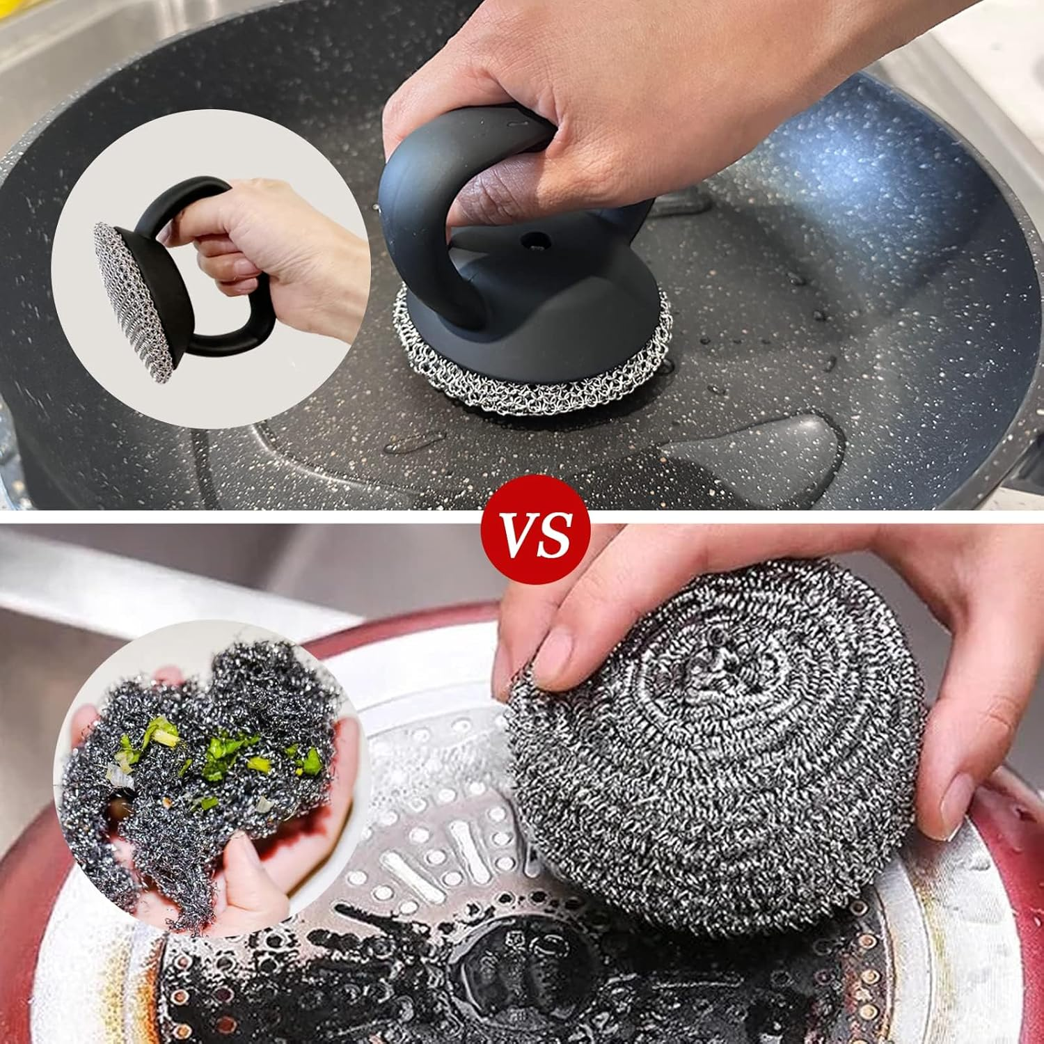 MEIXINZHI Cast Iron Scrubber and Skillet Cleaner with 2 Pan Grill Scrapers - Chain Mail for Cleaning Cast Iron (Black with Mat) image number 3