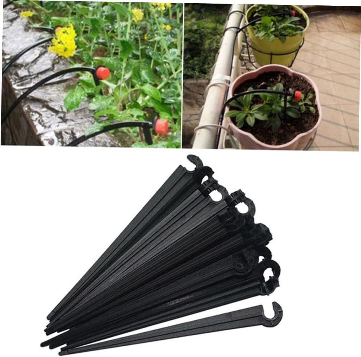 OFFSCH 100Pcs Irrigation Drip Stake Support Adjustable Pipe Holder for 4Mm Tubing Inserted Link Design Suitable for Lawns and Flower Beds image number 4