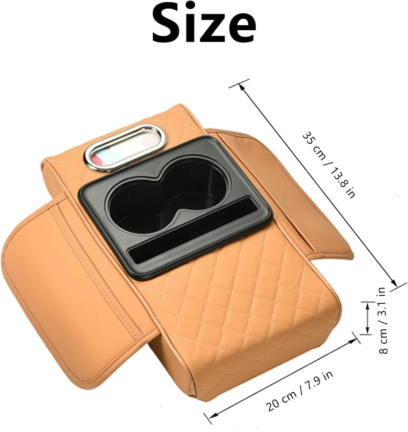 Integrated Pressurized Multifunctional Car Armrest Heightening Pad, Car Armrest Box Storage Bag, with 2 Cup Holder, Phone Slot, Tissue Box, Side Pockets, for All Carmodels (Grey) - Black image number 2