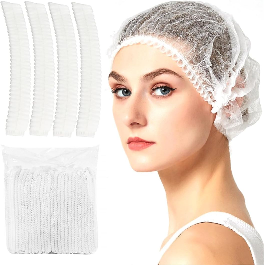 150 Pcs Disposable Hair Net Caps, Elastic Non-Woven Disposable Bouffant Caps Head Cover Nets,Nonwoven Elastic Cap Soft and Breathable for Shower Food Service Kitchen Hospital image number 5