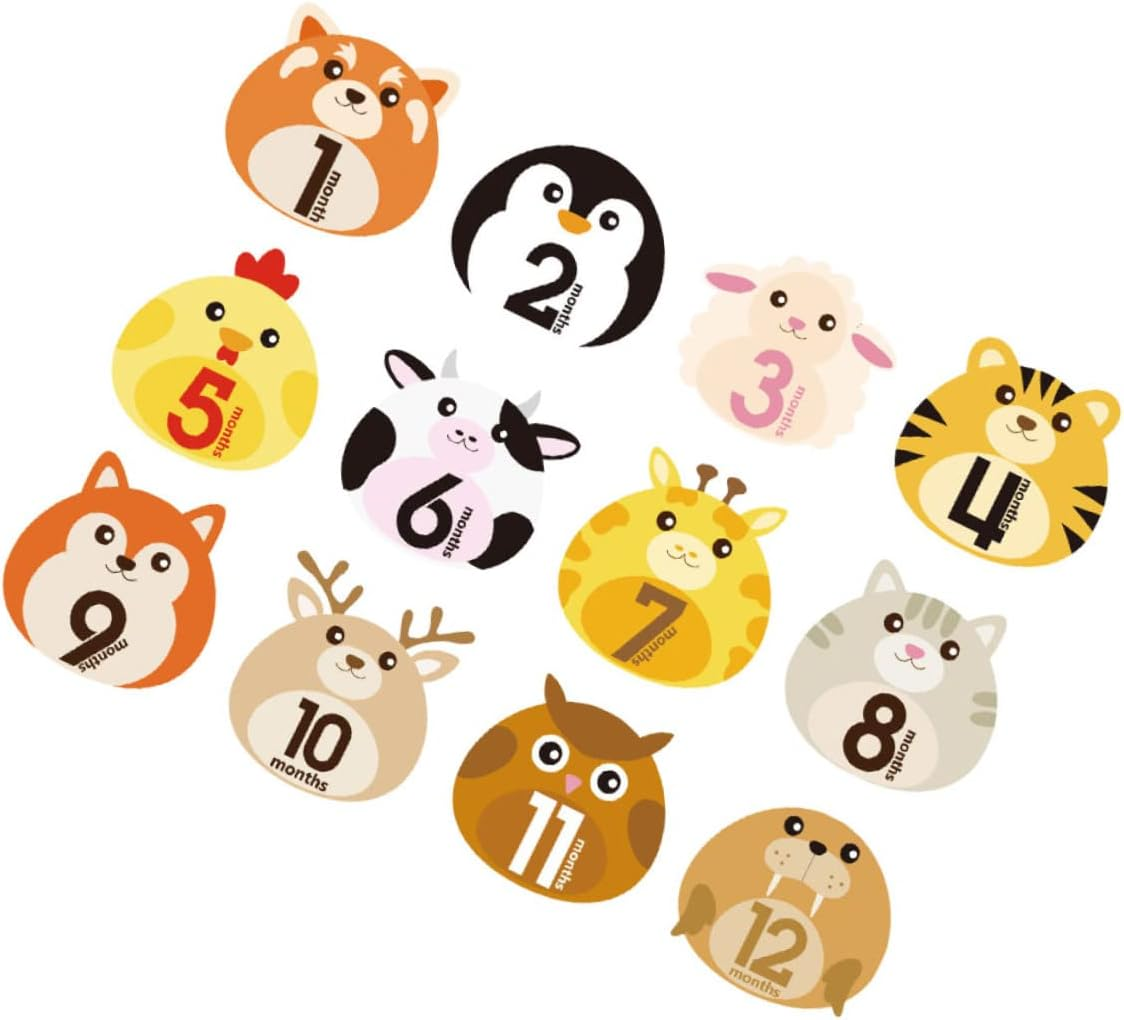 12Sheets Monthly Stickers for Newborn Animal Design Milestone Belly Stickers Self-Adhesive Decals for Photos image number 4