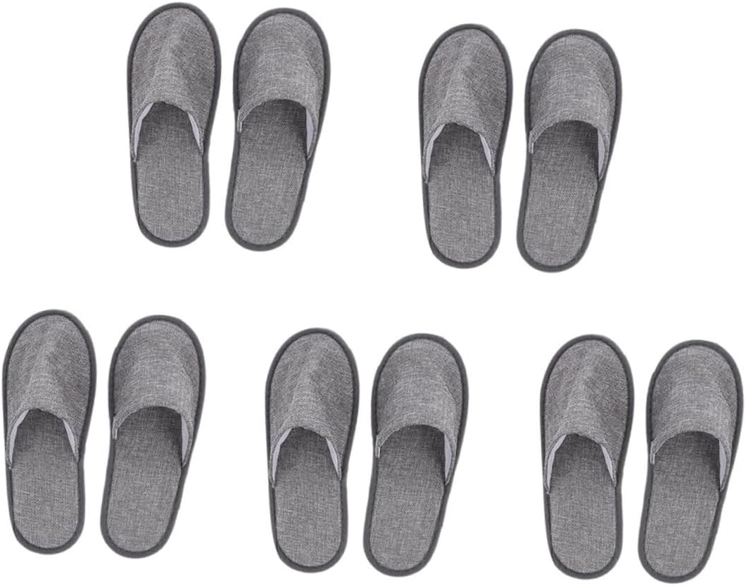 Outanaya Cotton Linen Unisex Folding Slippers 5 Pairs Portable Travel and Home Spa Shoes Grey Foldable Non-Disposable Hotel Slippers image number 4