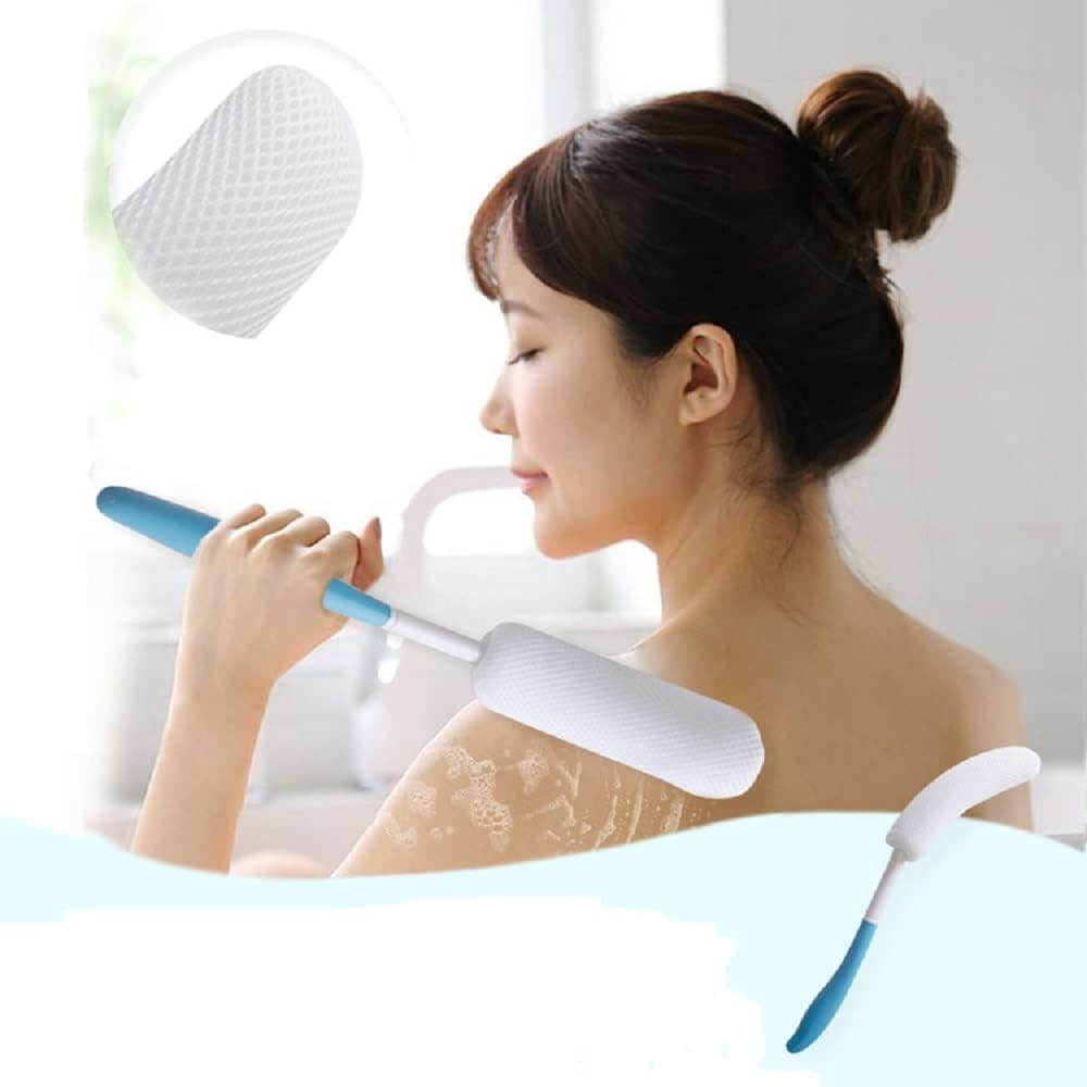 Shuiniba Body Back Bath Brush, Curve Long Handle Mesh Bag Sponge Rubbing Back Shower Brush, Replaceable Scrubbing Brush，Exfoliating Skin and a Soft Scrub Back Brush，Length Is 15.35 Inch/39Cm image number 2
