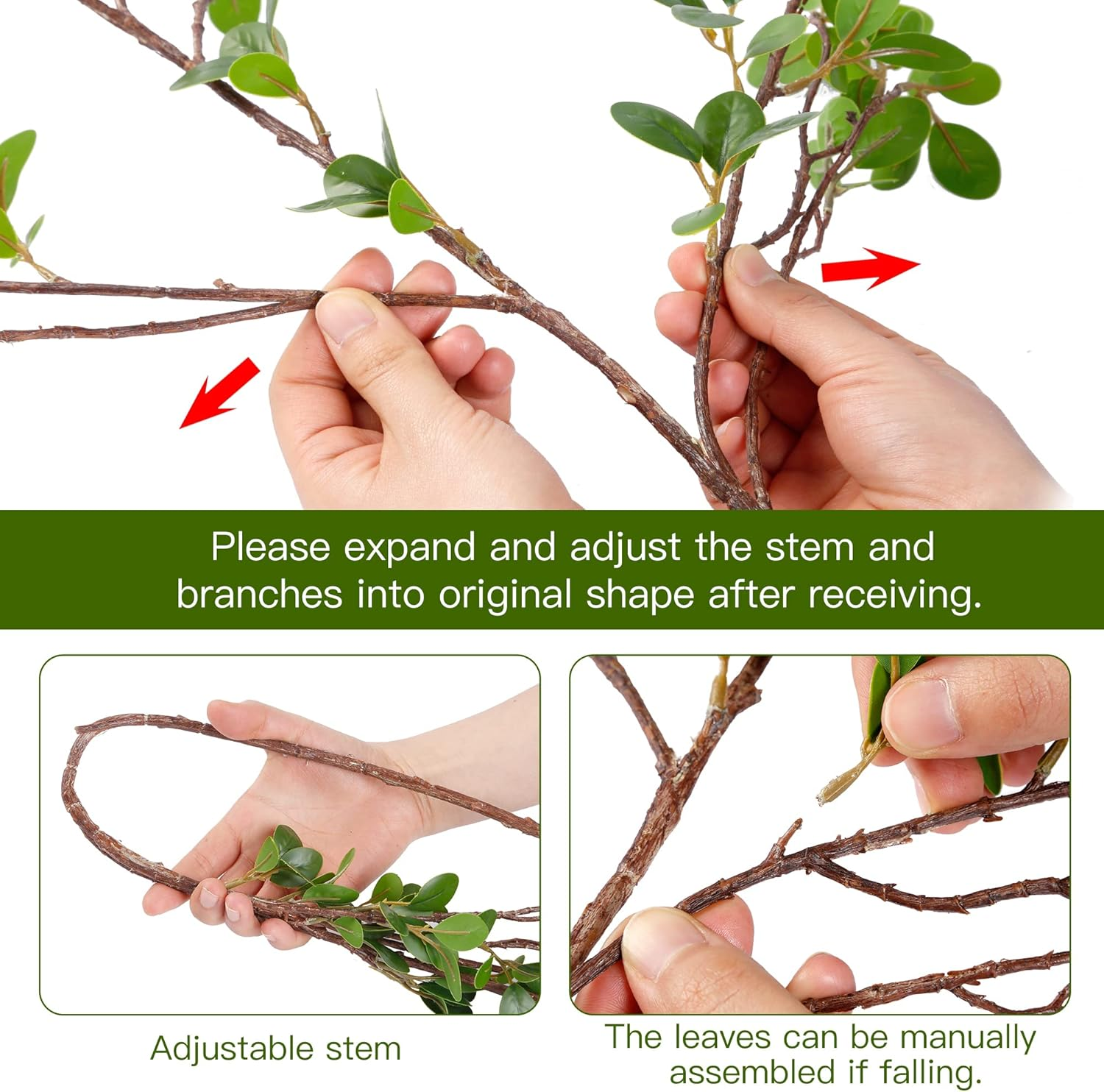 Sggvecsy 43&rsquo;&rsquo; 3Pcs Artificial Ficus Branches Faux Leaf Spray Green Eucalyptus Branches Artificial Greenery Stems Fake Ficus Twig Plants for Home Office Wedding Vase Filler Shop Decoration