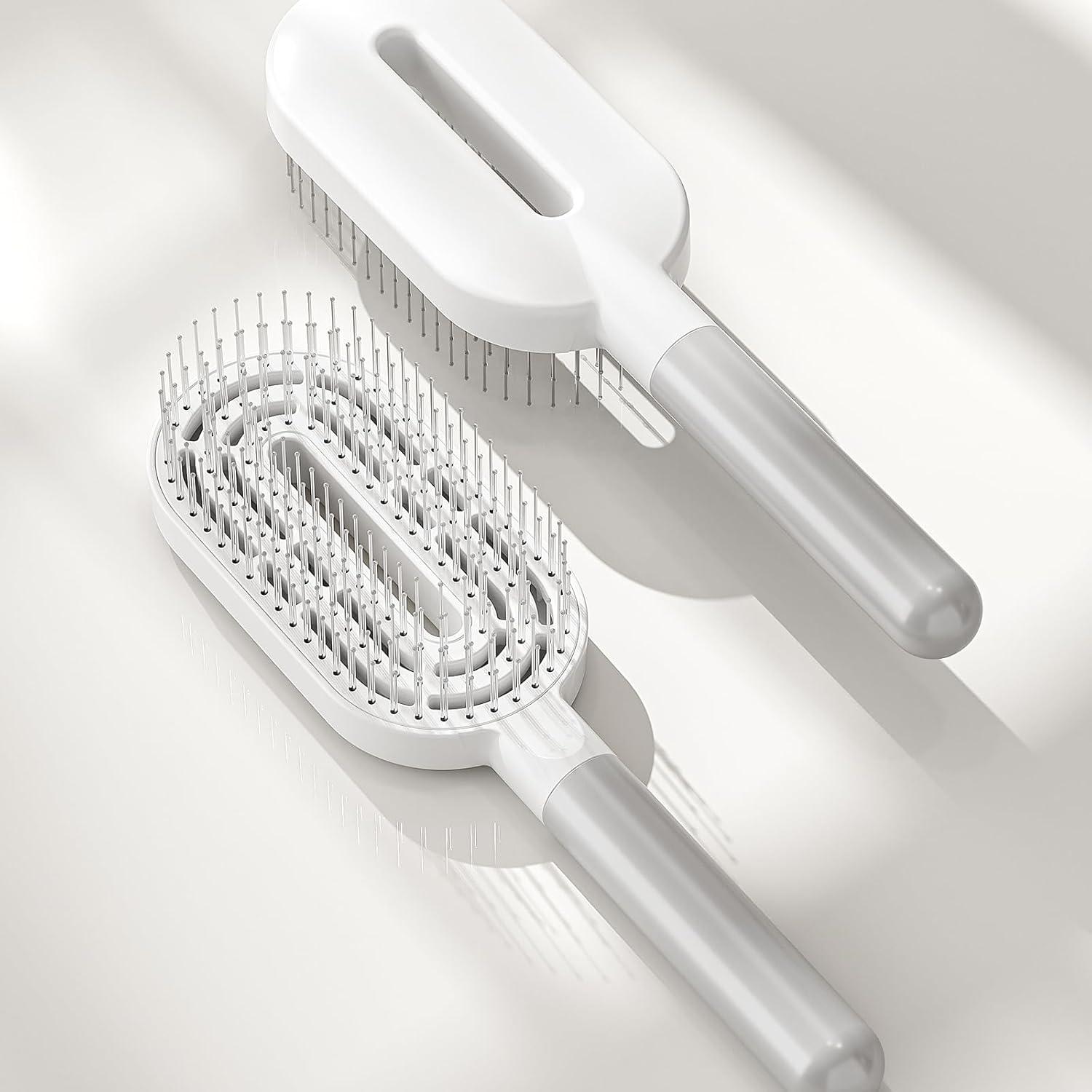 Whaleo Hair Brush without Pulling for Men and Women - Detangling Brush Also for Curls and Long Hair - Hair Brush Unique Professional Brush Long Hair with Hair Brush Cleaner, White image number 1