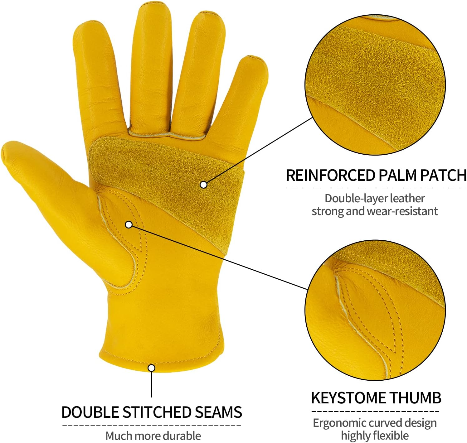Leather Work Gloves for Men & Women, Reinforced Durable Gardening Gloves,Cowhide Work Gloves,Puncture & Cut Resistant image number 7