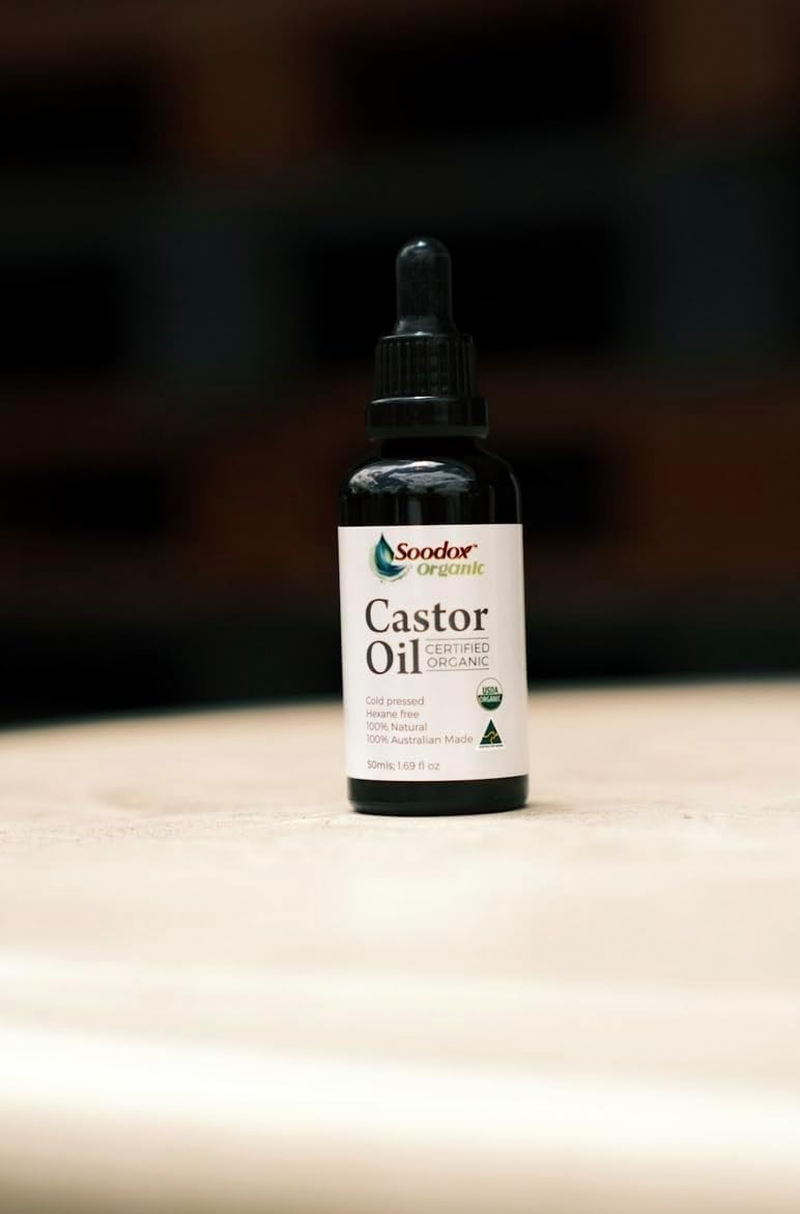 Soodox Organic | 100% Certified Organic Castor Oil | 2 X 50Ml Pack Glass Bottle - Pure Cold Pressed/Hexane Free/Bonus Brushes Included/Australian Made image number 1